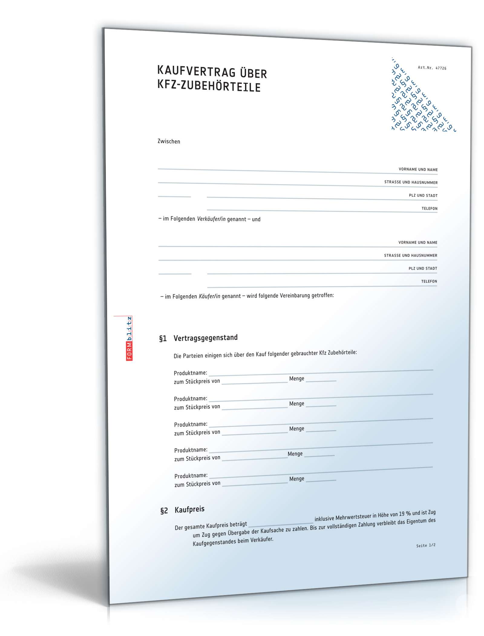 Kaufvertrag Kfz-Zubehörteile PDF