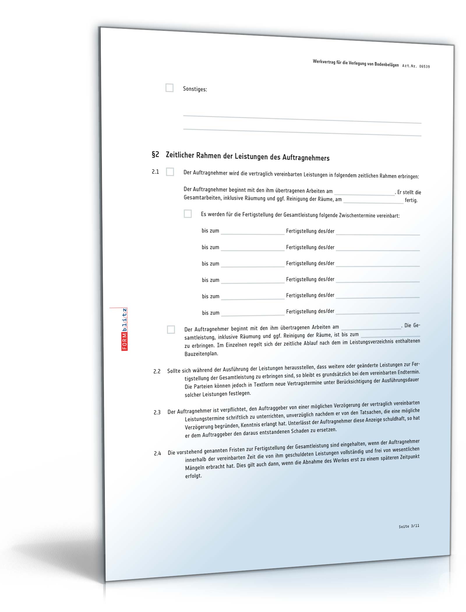Werkvertrag Verlegung von Bodenbelägen PDF. Seite: 3