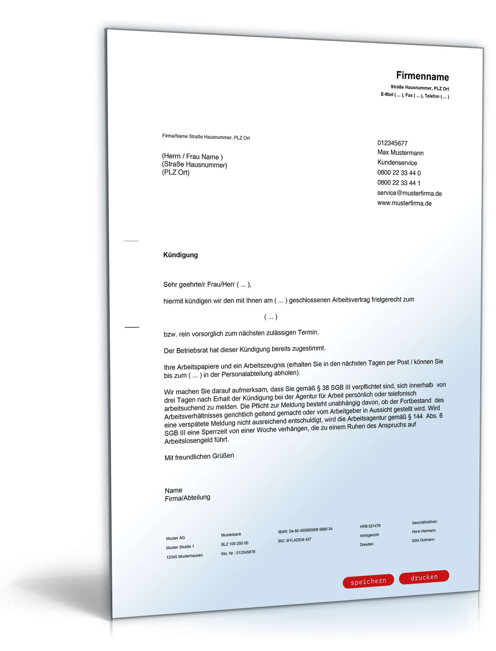 Ordentliche Kündigung durch Arbeitgeber PDF