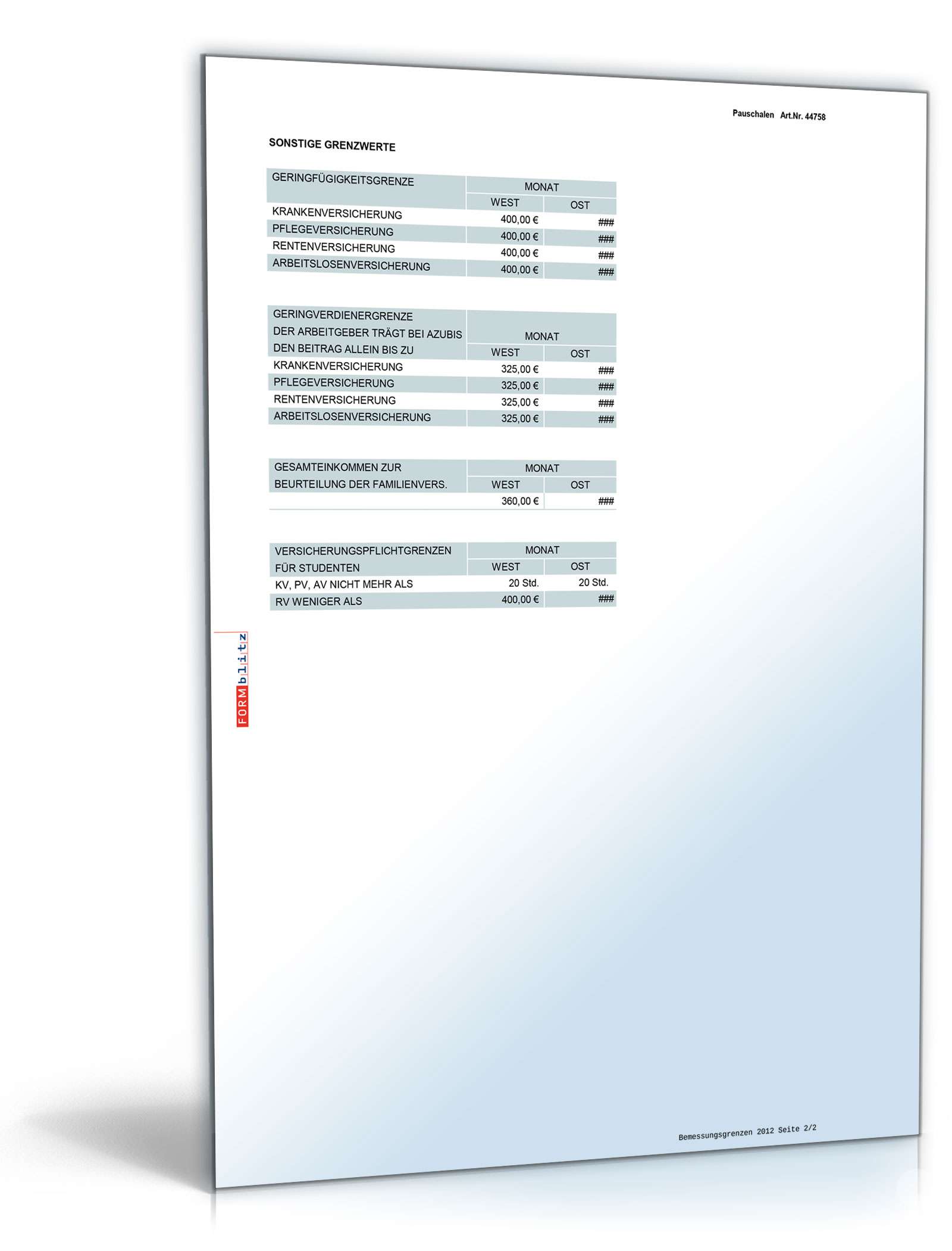 Diverse Pauschalsätze 2010/2012 Excel. Seite: 2