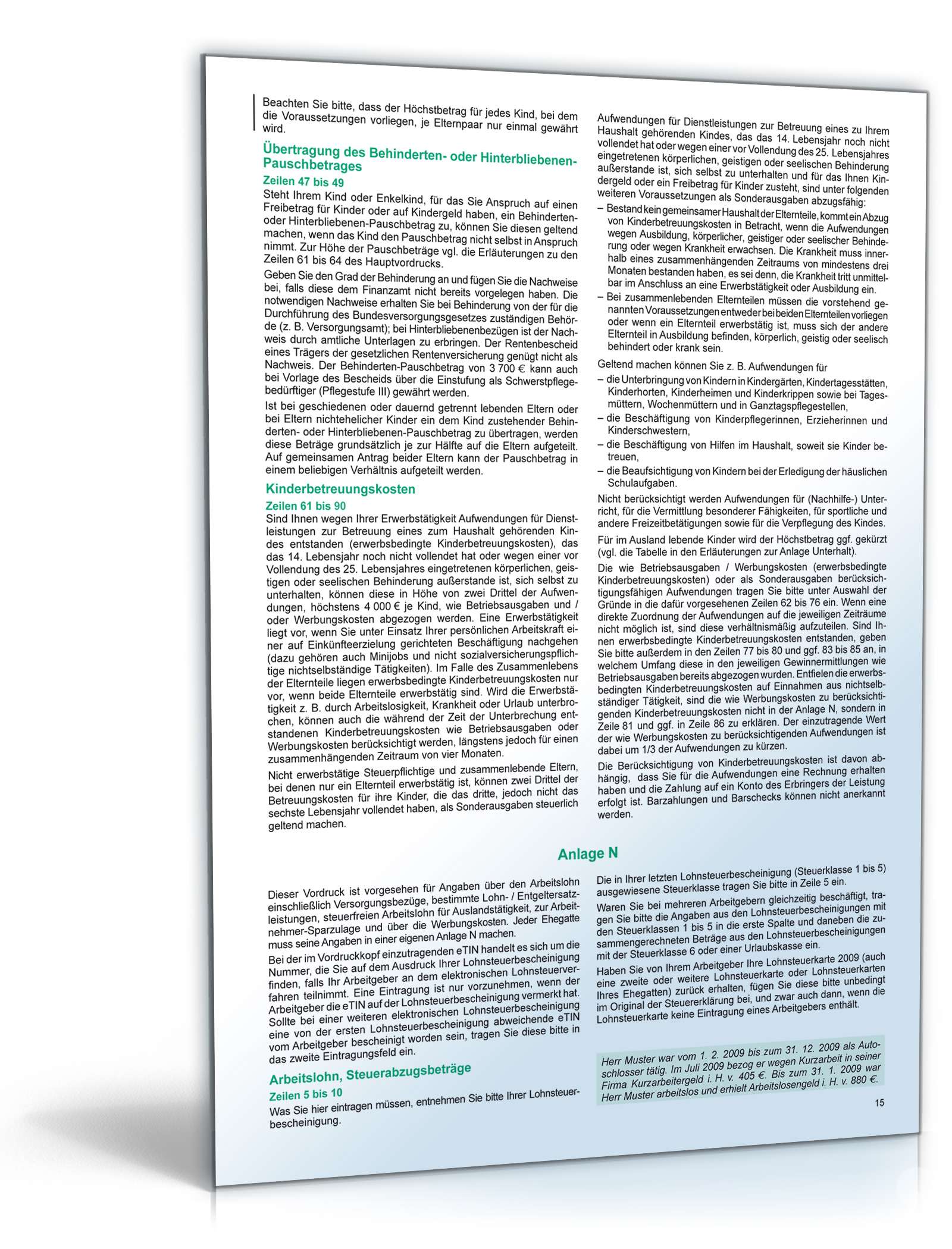 Anleitung zur Einkommensteuererklärung 2009 PDF. Seite: 15