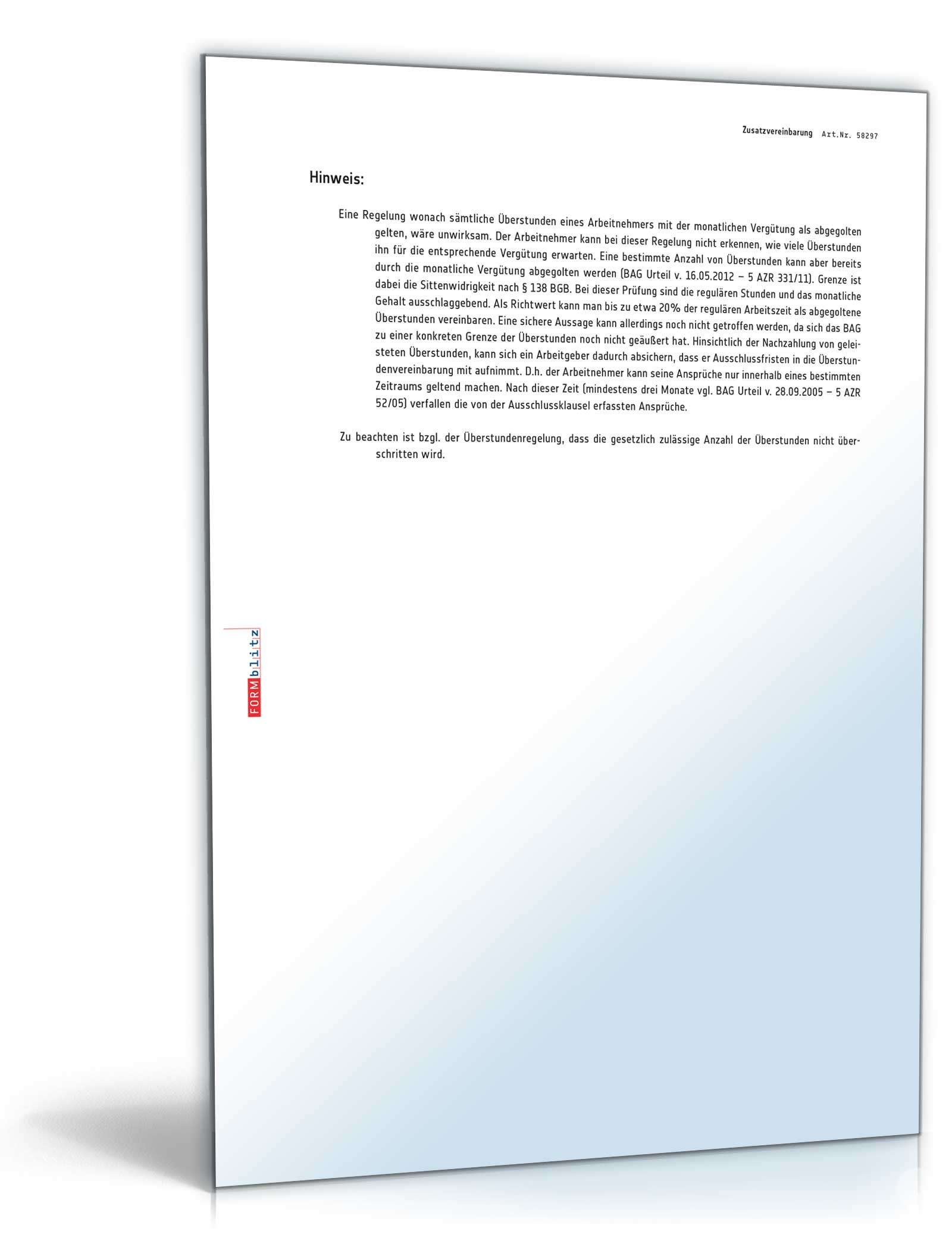 Zusatzvereinbarung Überstunden PDF. Seite: 3