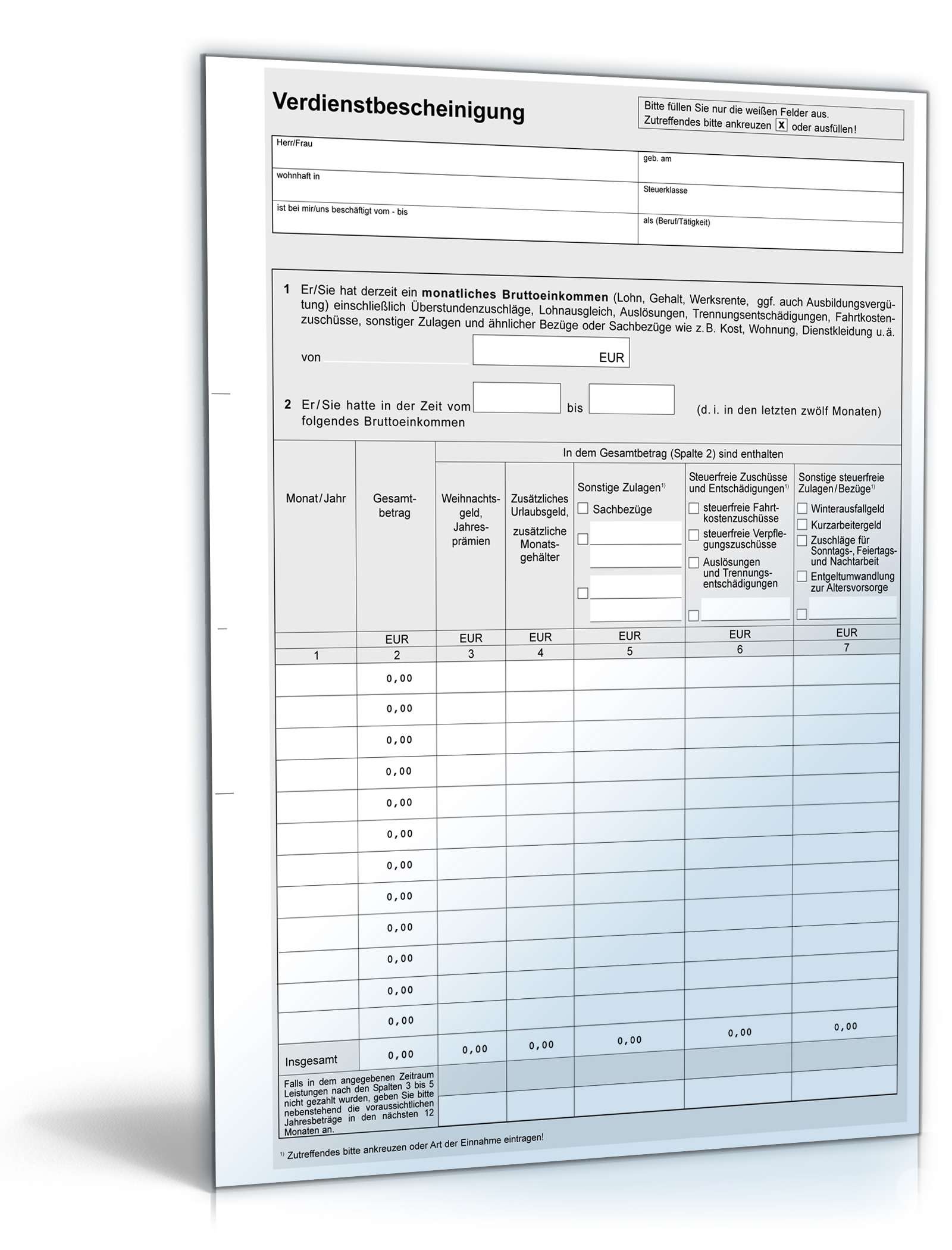 Verdienstbescheinigung Wohnungsamt PDF