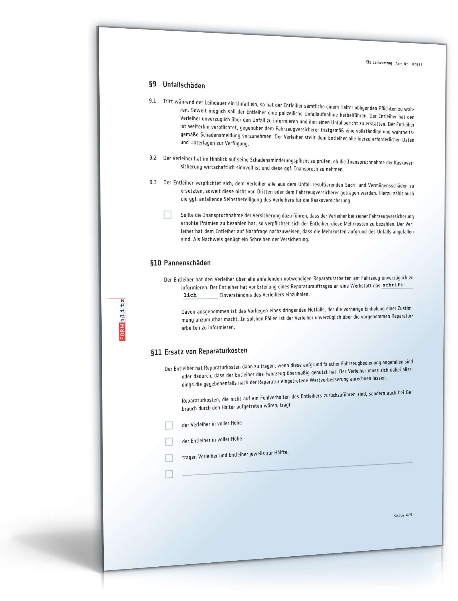 Kfz-Leihvertrag PDF. Seite: 4