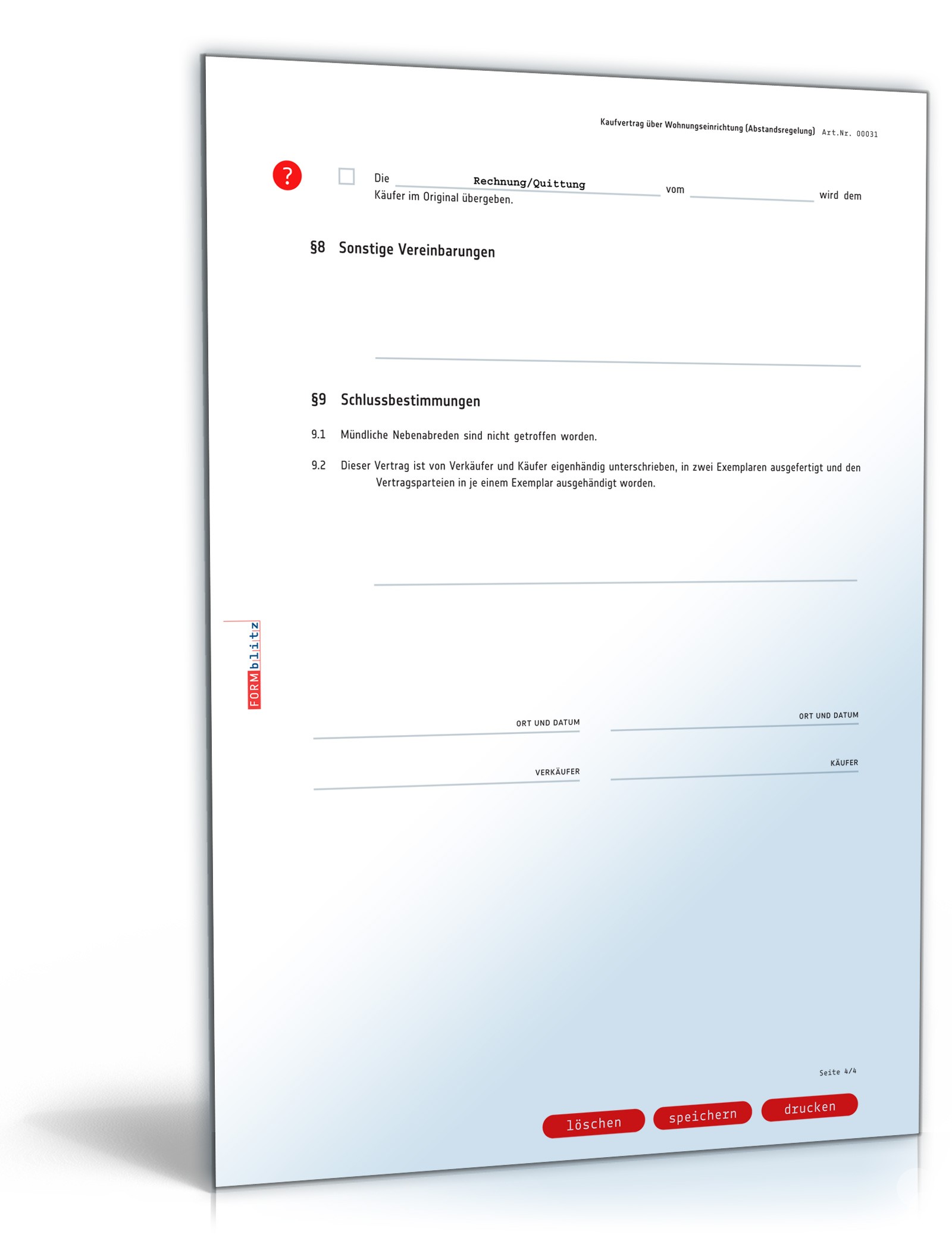 Kaufvertrag Wohnungseinrichtung  PDF. Seite: 4