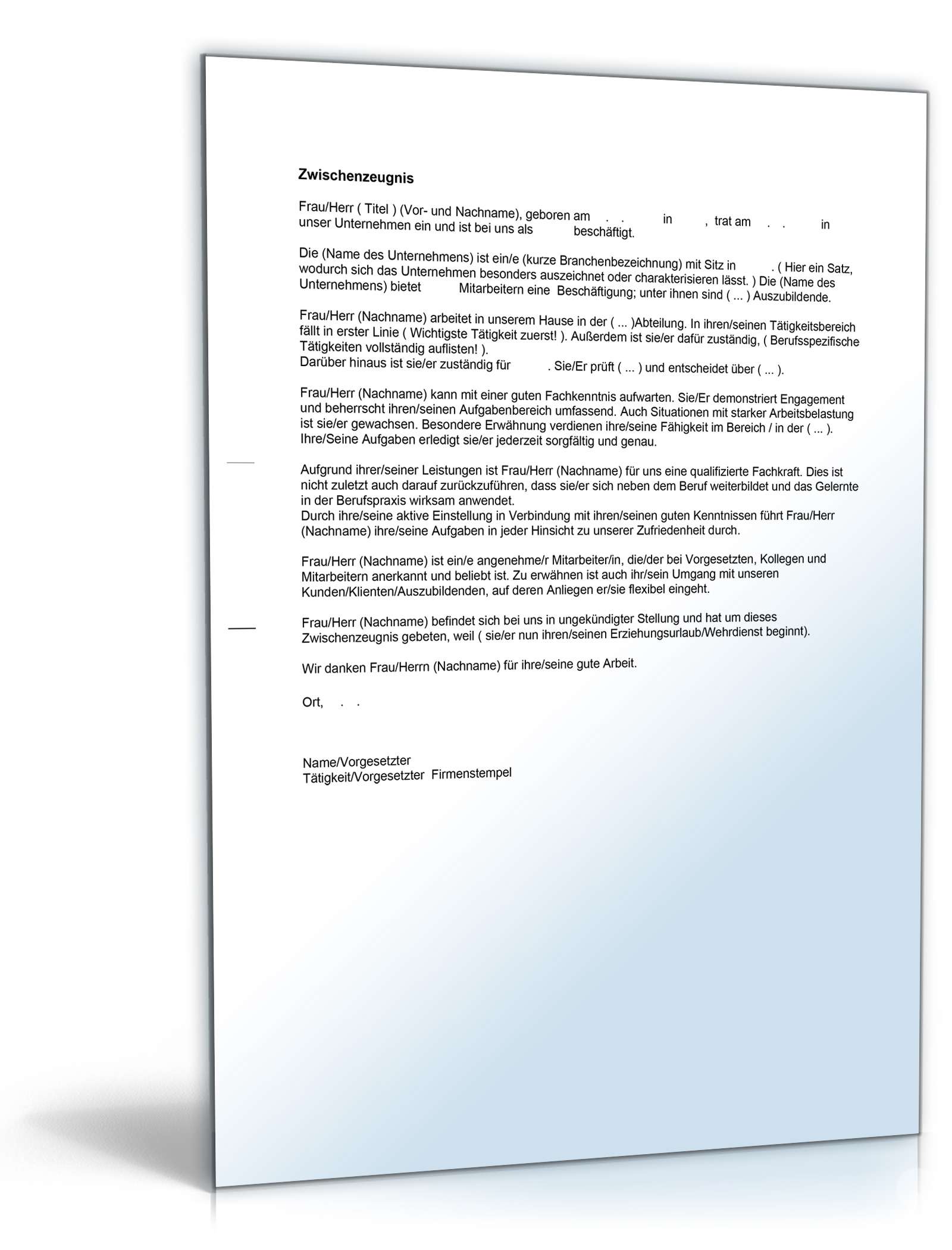 Zwischenzeugnis Note Drei  Word