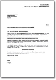 Nachlieferungsanspruch Mangelhaftigkeit Word