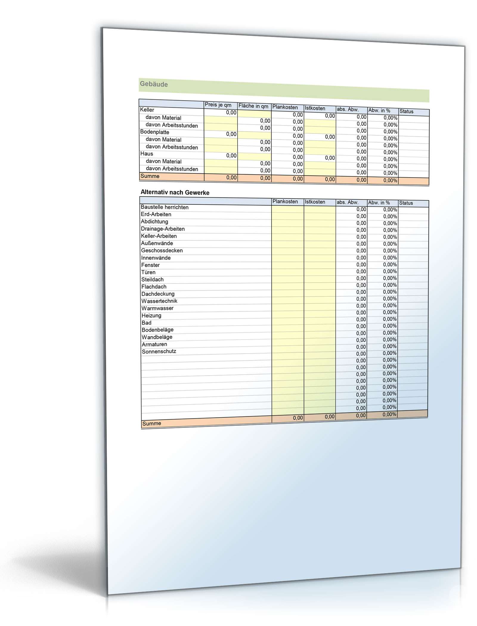 Baukostenrechner Excel. Seite: 9