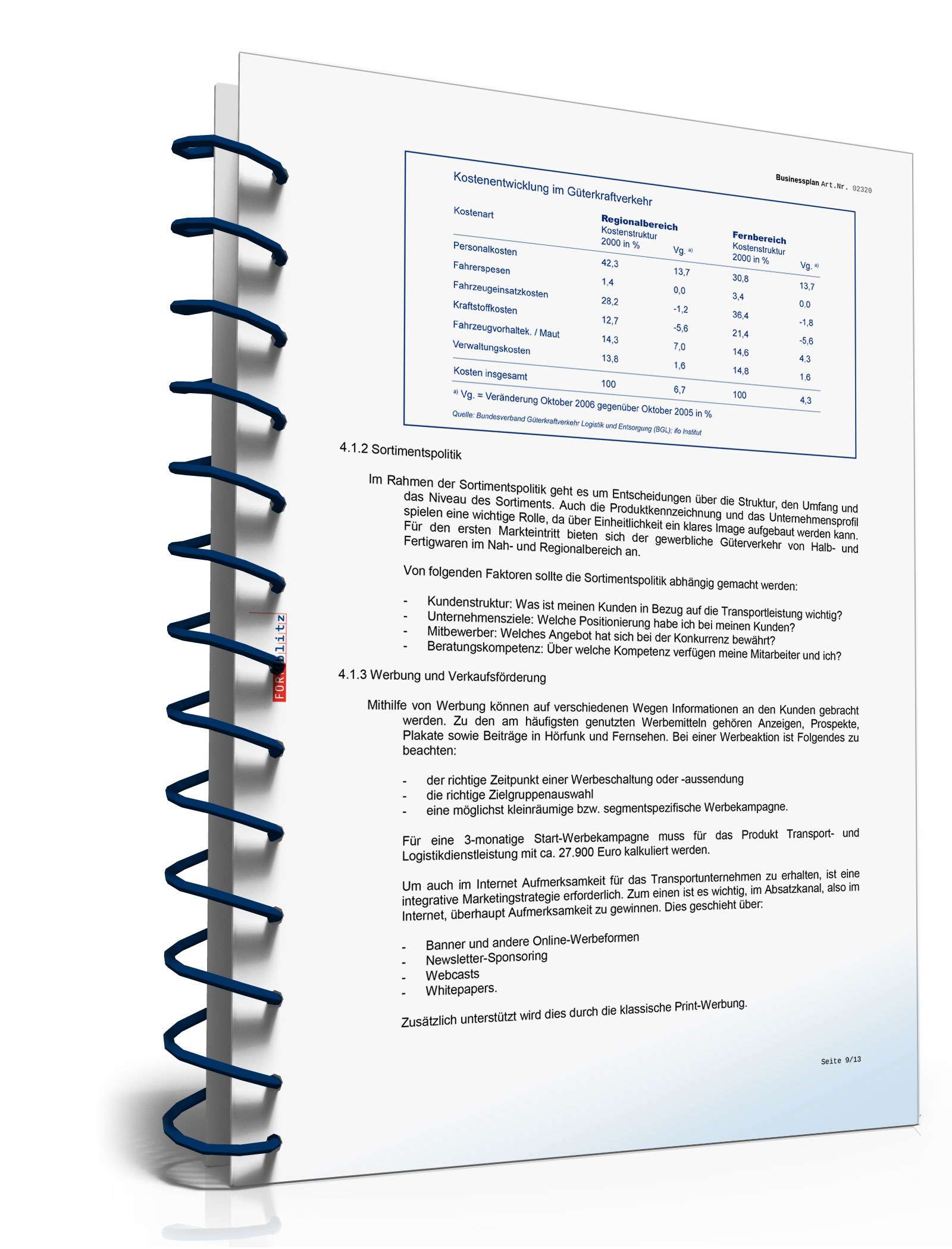 Businessplan Transport-Unternehmen Excel. Seite: 12