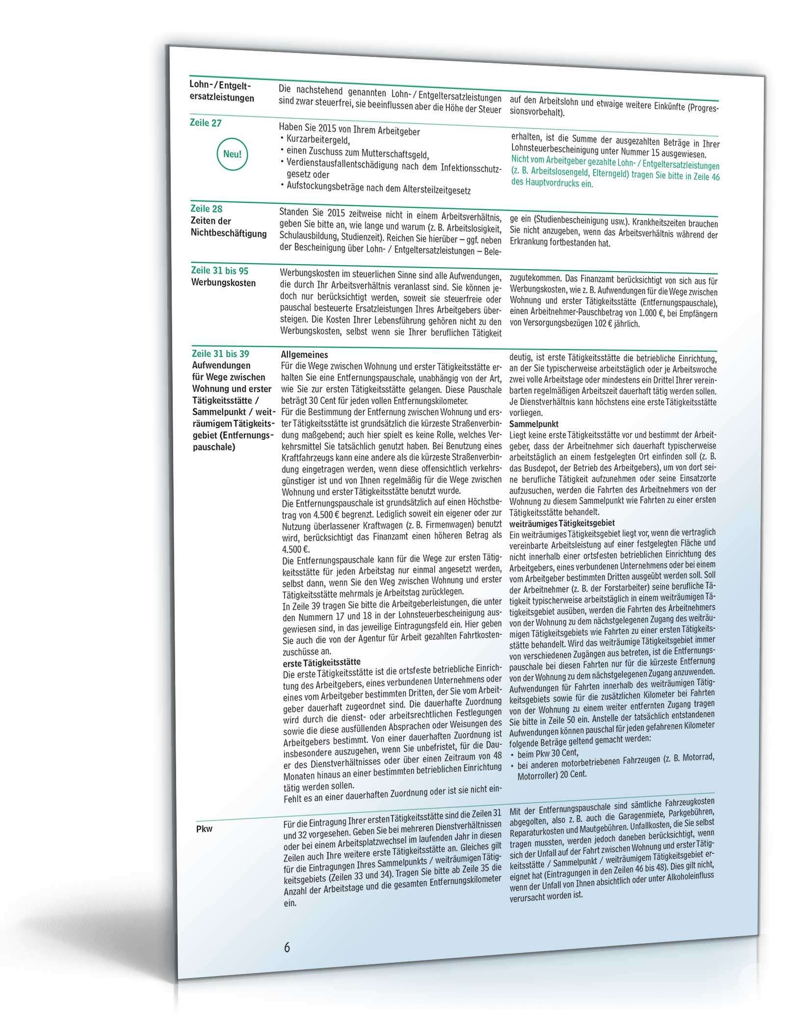 Anleitung zur Einkommensteuererklärung ESt1C 2015 PDF. Seite: 6