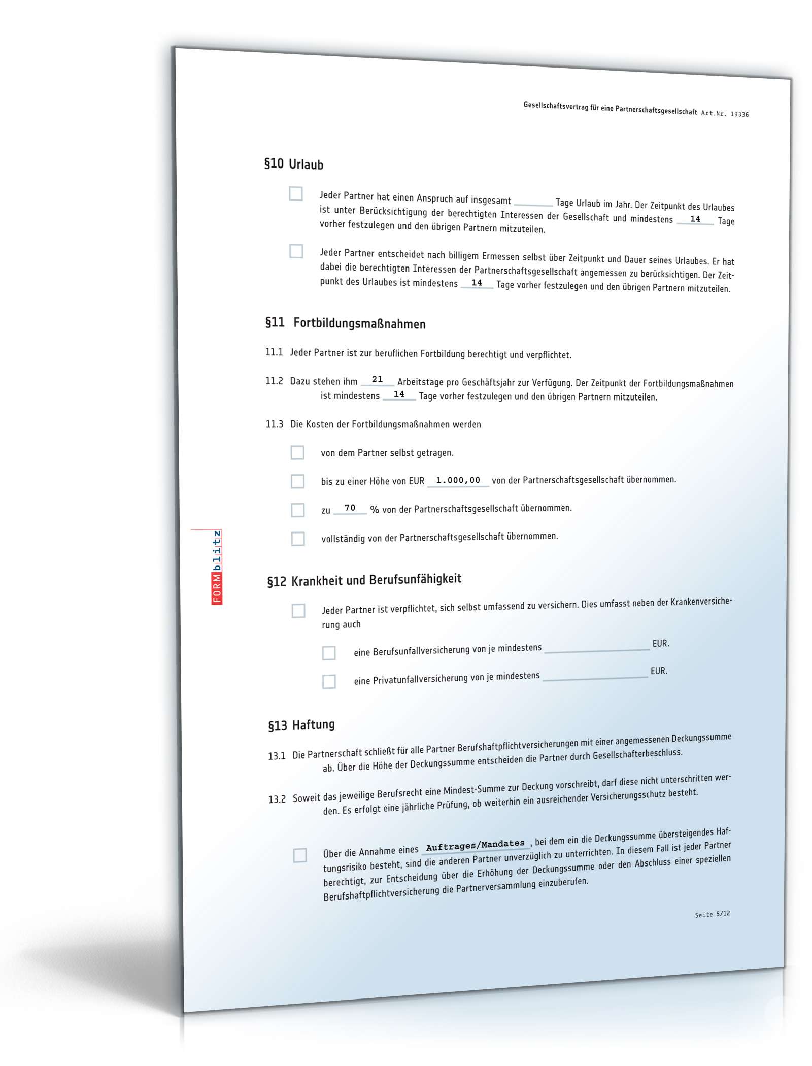 Gesellschaftsvertrag Partnerschaftsgesellschaft | Muster zum Download