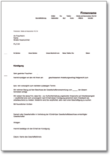 Fristgemäße Kündigung des Geschäftsführers Word