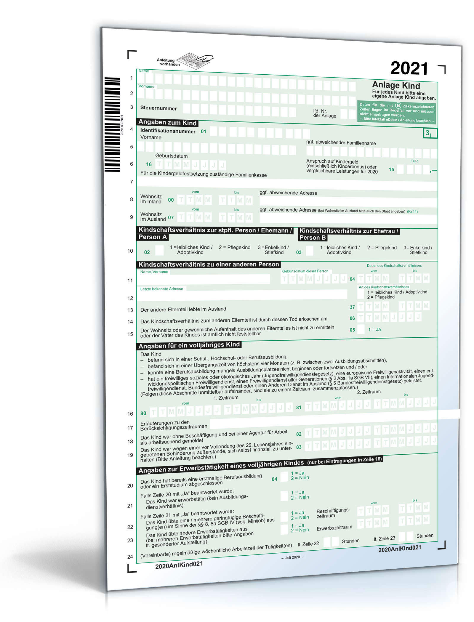 Anlage Kind 2021 | Gratis: Steuerformular zum Download
