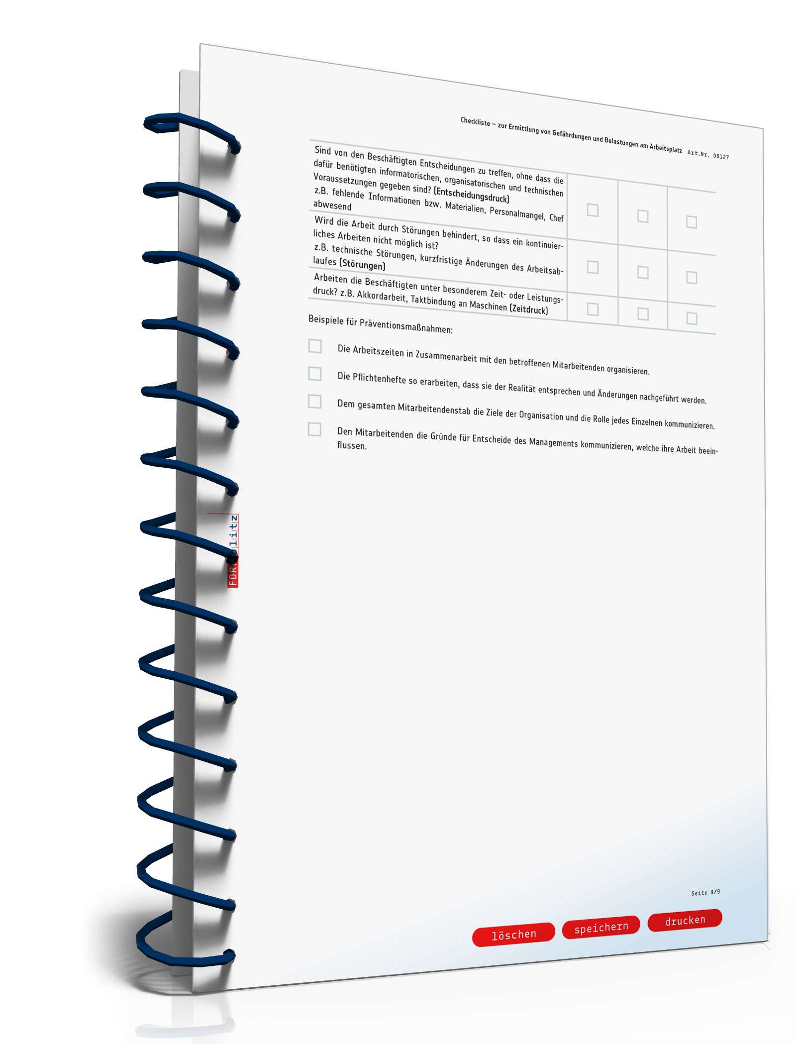 Checkliste Gefährdungen/Belastungen Arbeitsplatz PDF. Seite: 9