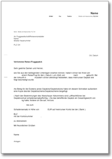 Reklamation Beschädigung Reisegepäck Word