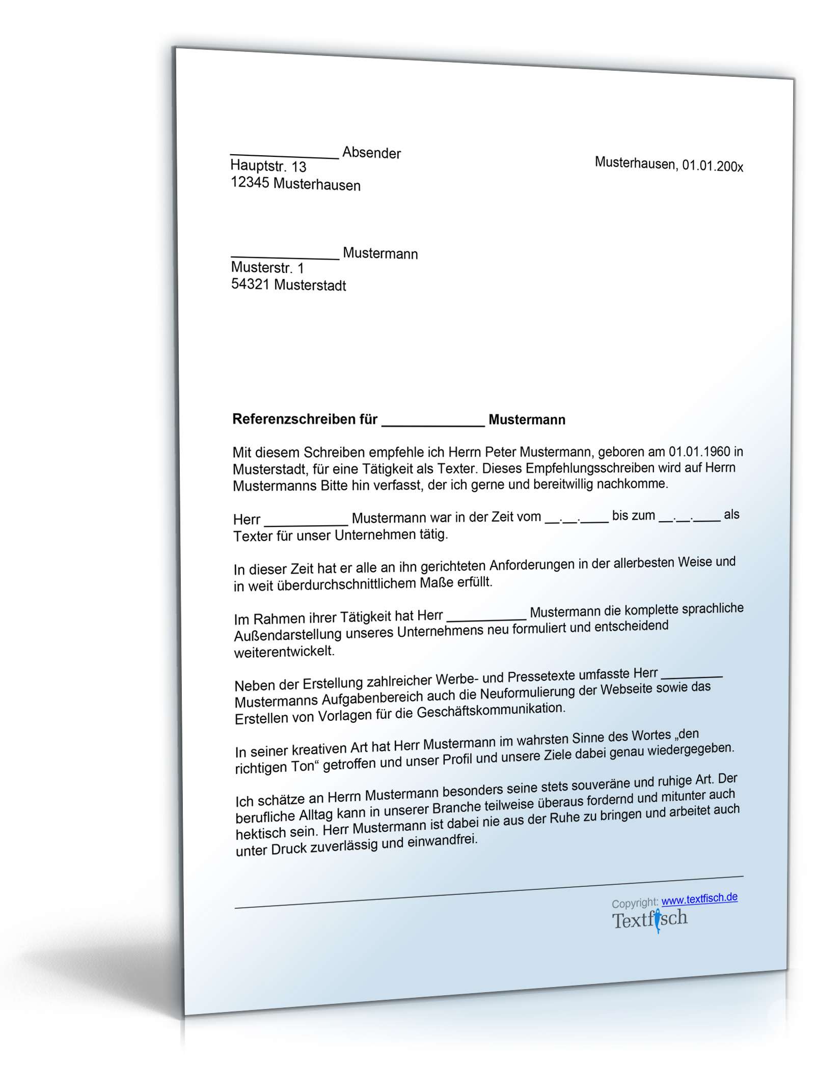 Referenzschreiben für einen Texter Word