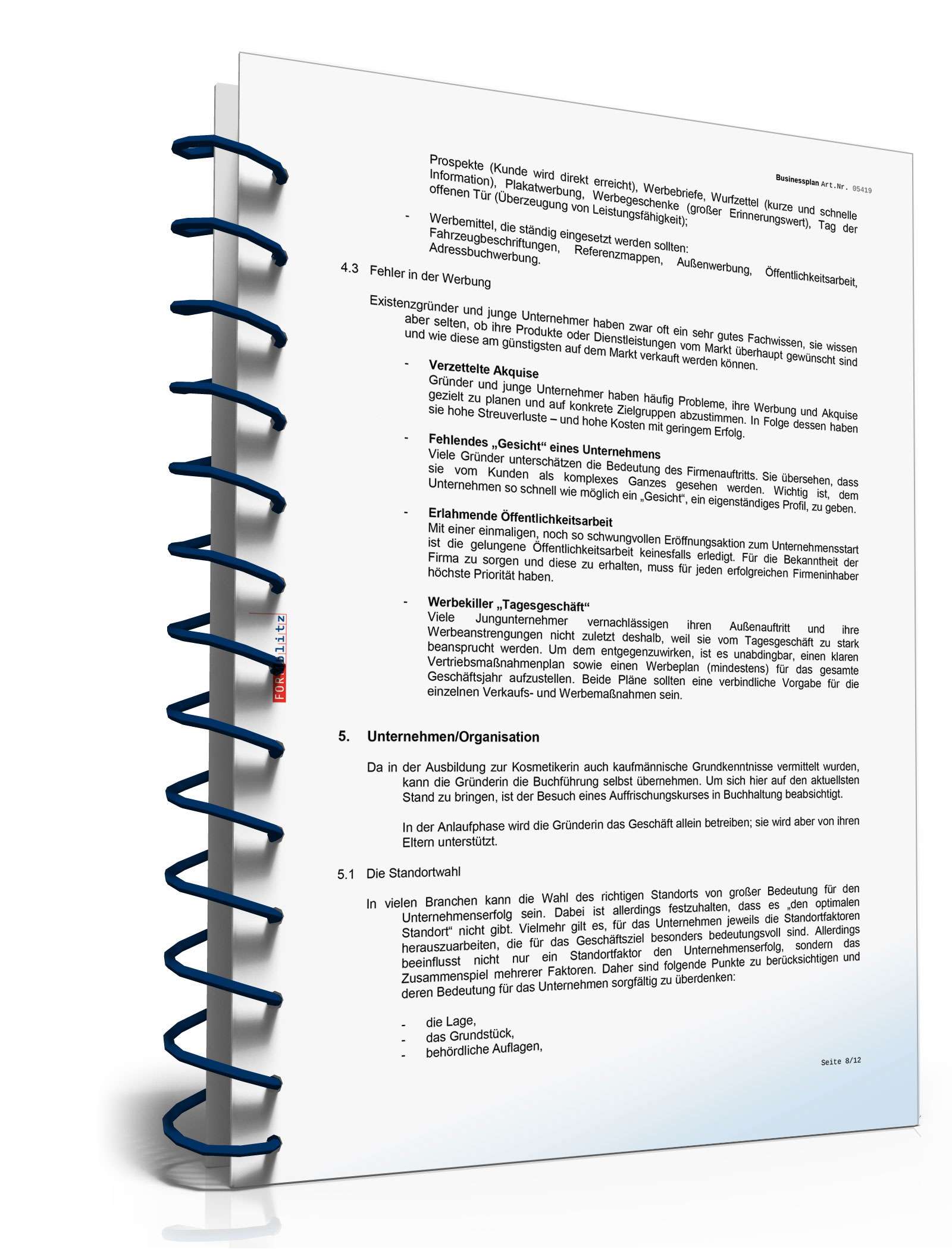 Businessplan Kosmetikstudio Excel. Seite: 12