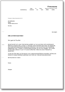 Bitte an Bank um Referenzschreiben Word