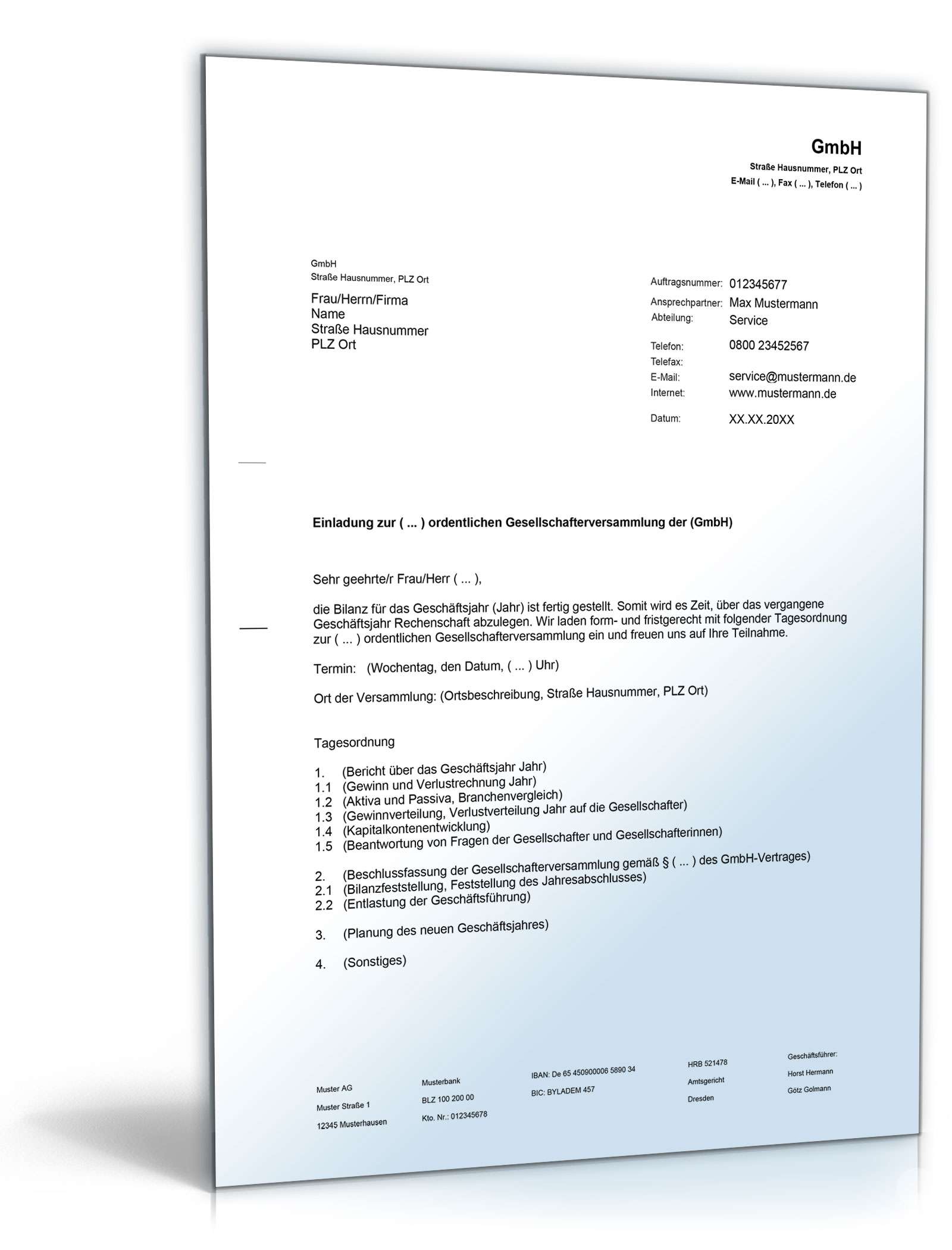 Einladung ordentliche Gesellschafterversammlung GmbH PDF