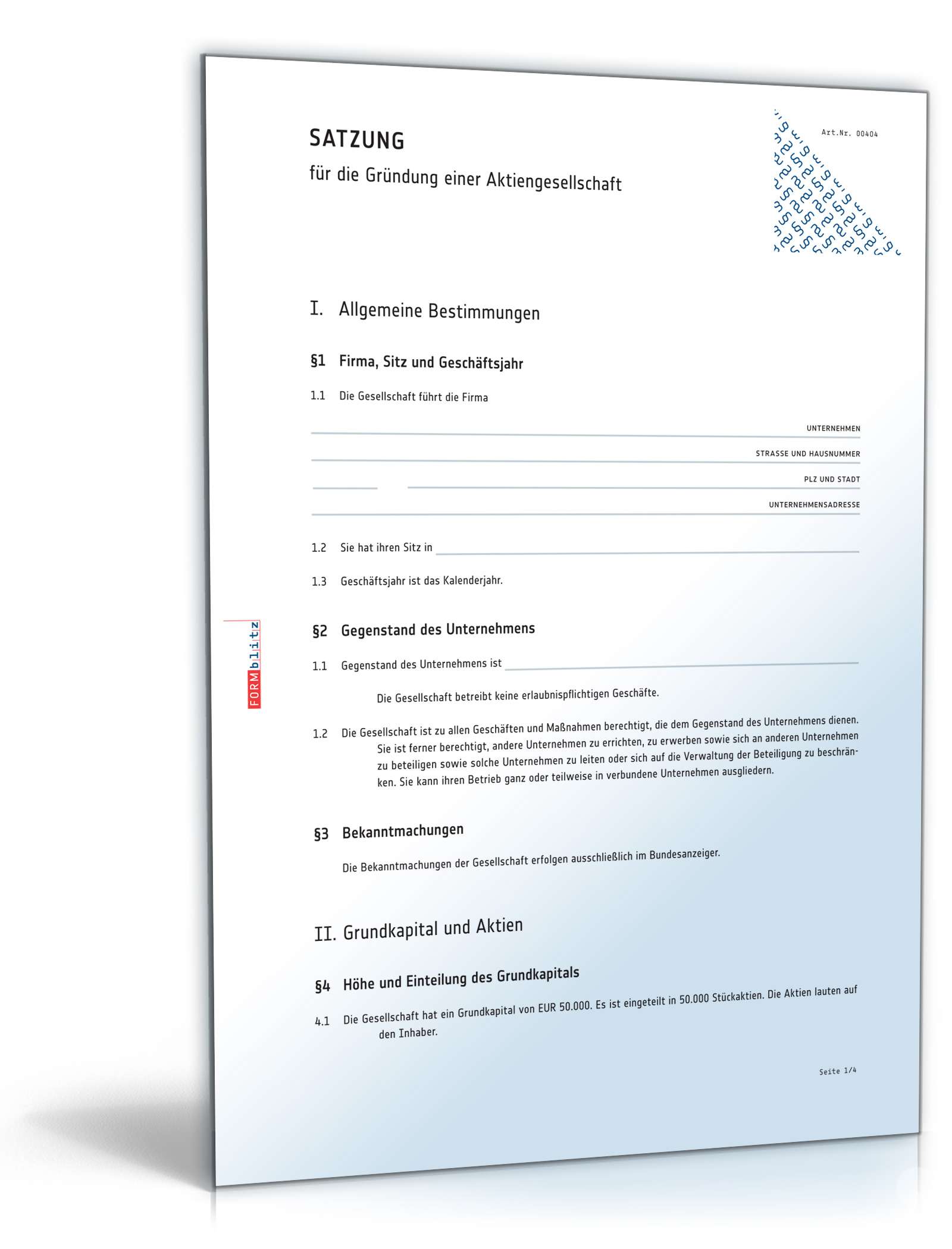 Mustersatzung Aktiengesellschaft PDF