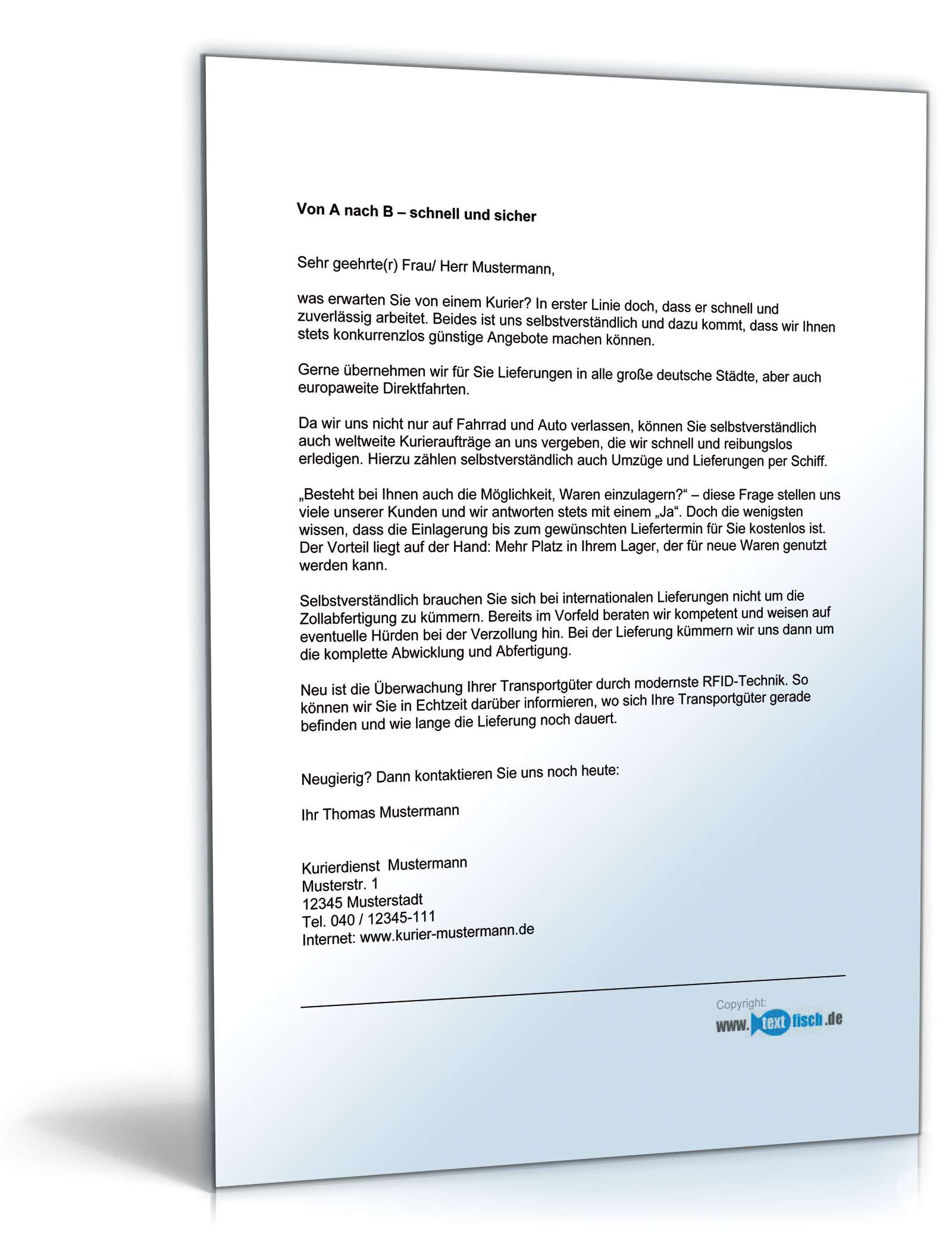 Werbebrief für einen Kurierdienst