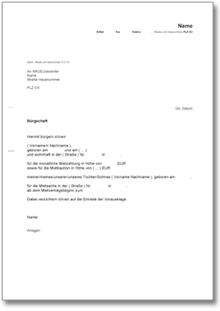 Selbstschuldnerische Elternbürgschaft Word