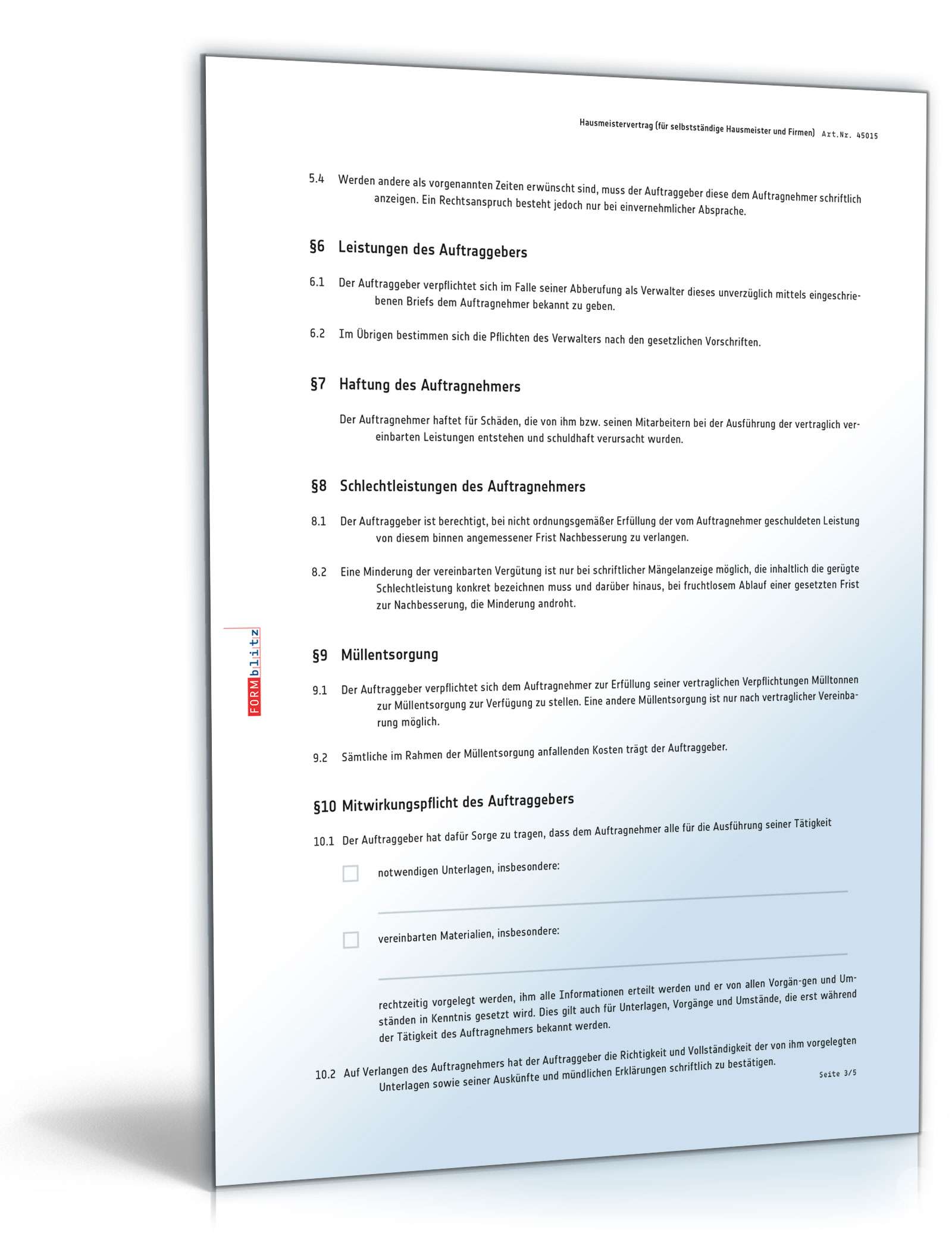 Vertrag selbständiger Hausmeister PDF. Seite: 3