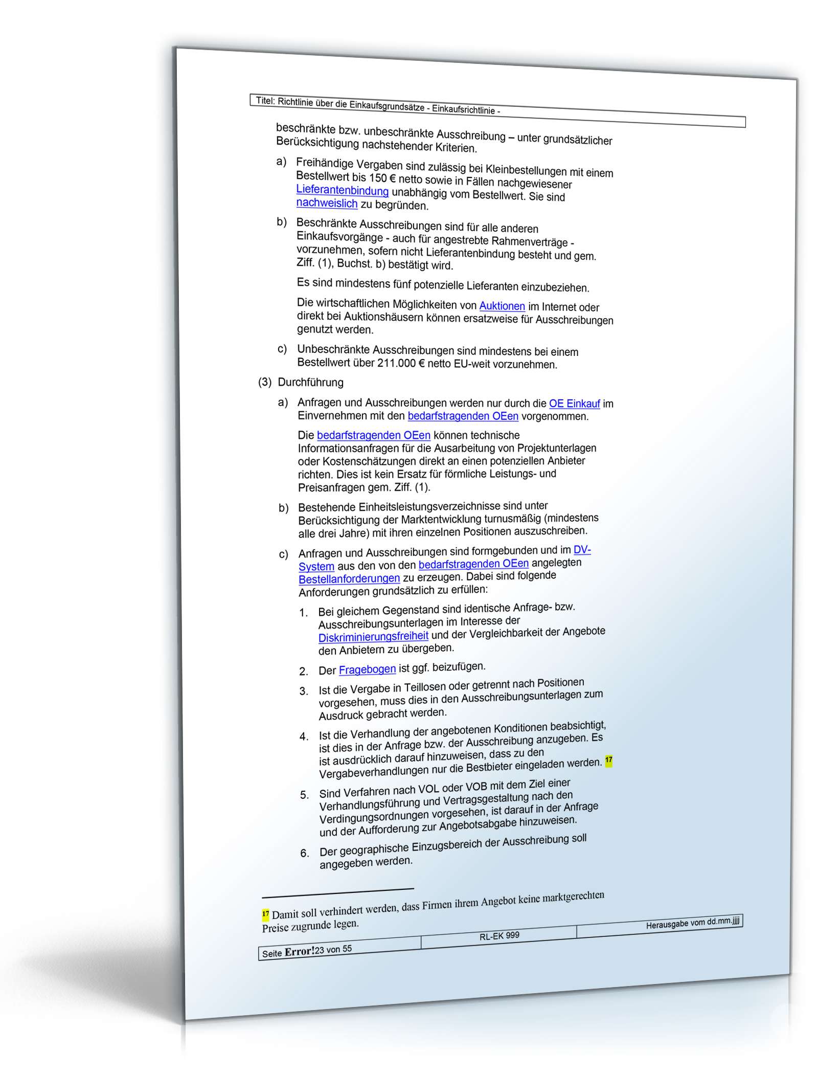 Richtlinien über die Einkaufsgrundsätze Word. Seite: 23