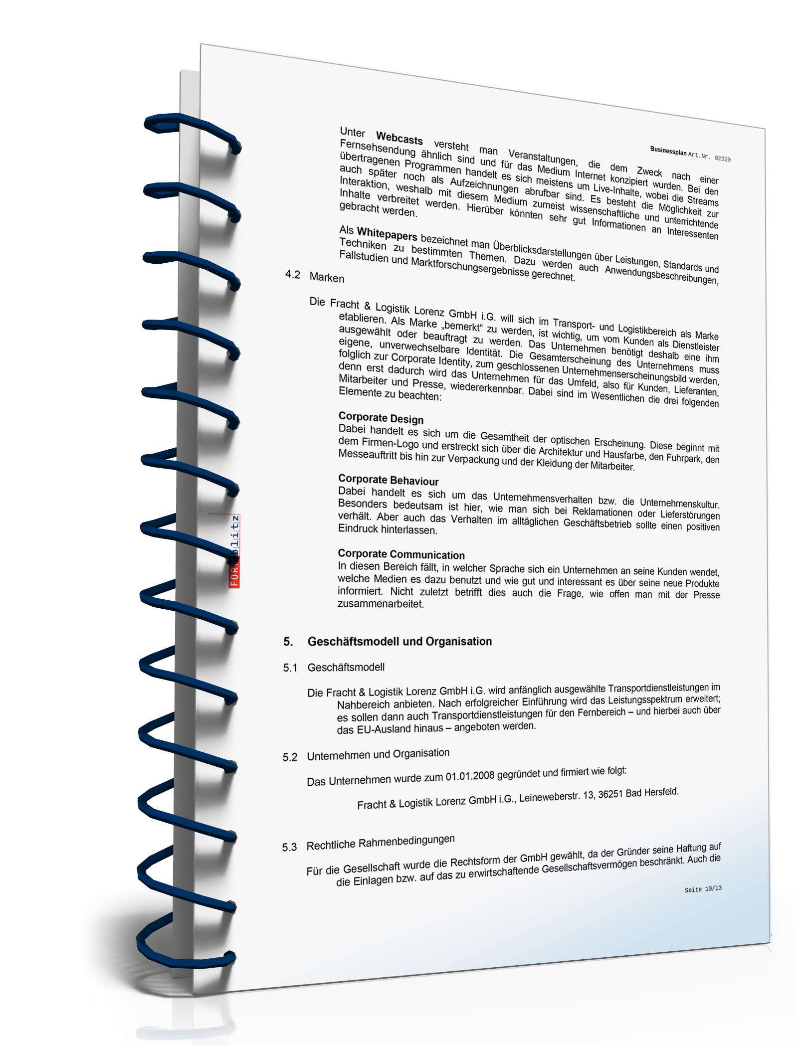 Businessplan Transport-Unternehmen Excel. Seite: 13