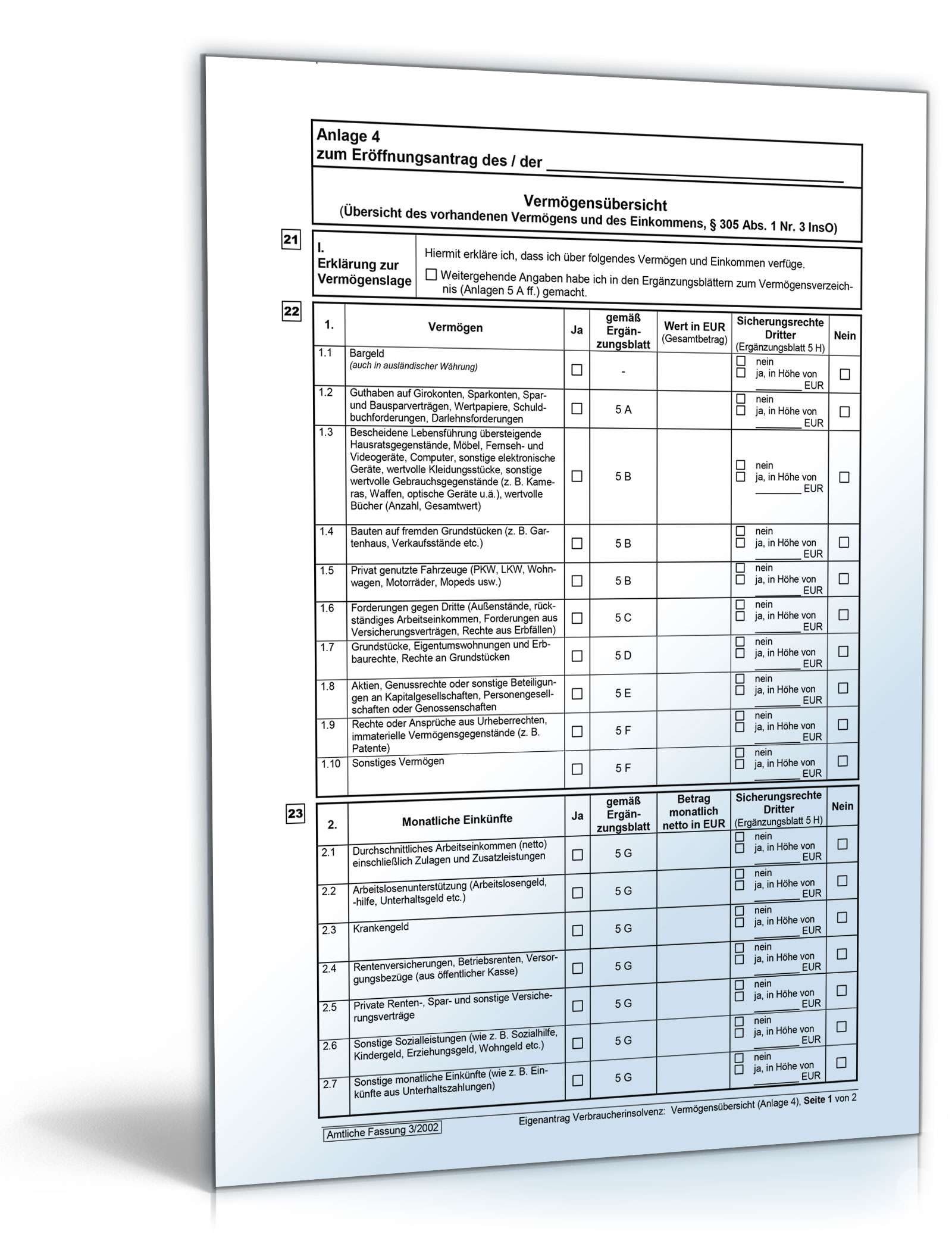 Vordrucke für das Verbraucherinsolvenzverfahren Excel. Seite: 8