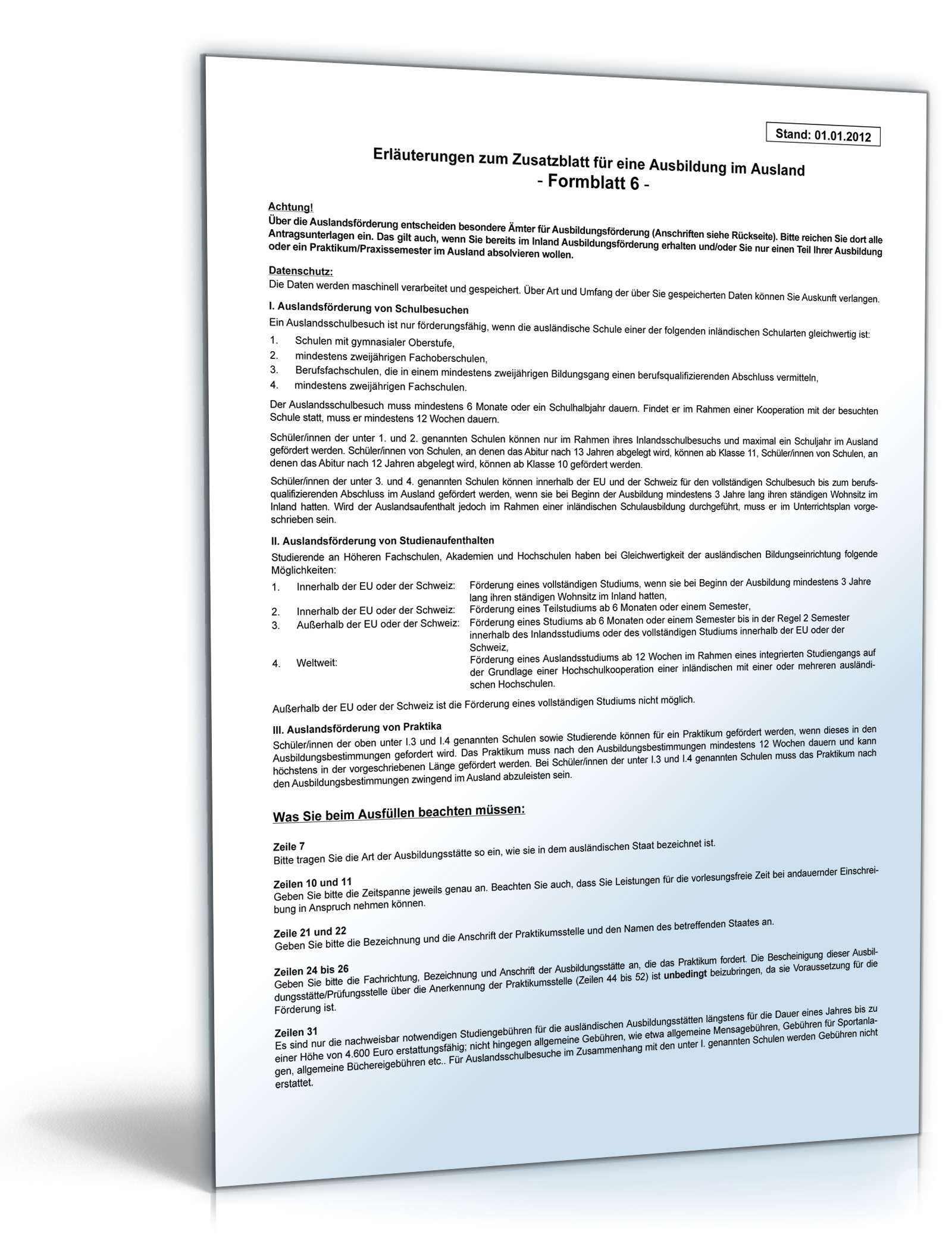 Zusatz zum Antrag auf Ausbildungsförderung PDF. Seite: 3