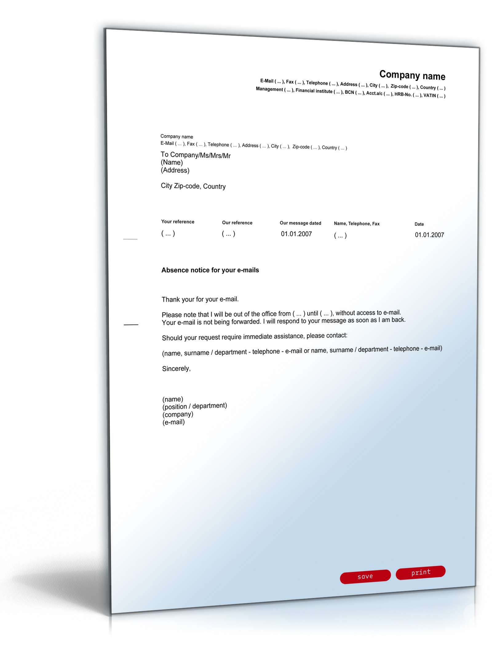 E-Mail Absence Notice Englisch/Deutsch PDF