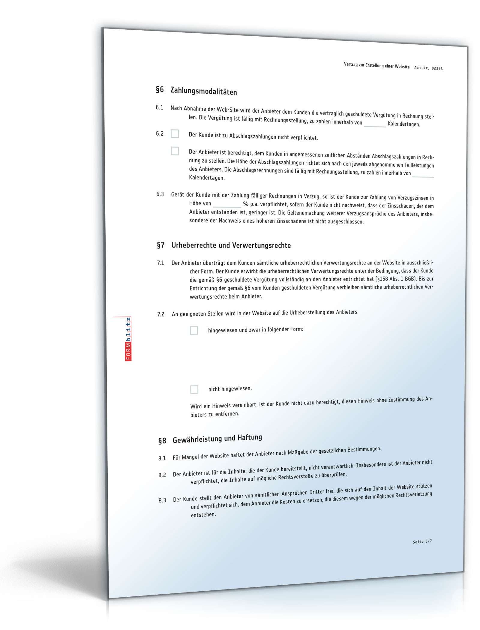 Website-Erstellungsvertrag PDF. Seite: 6