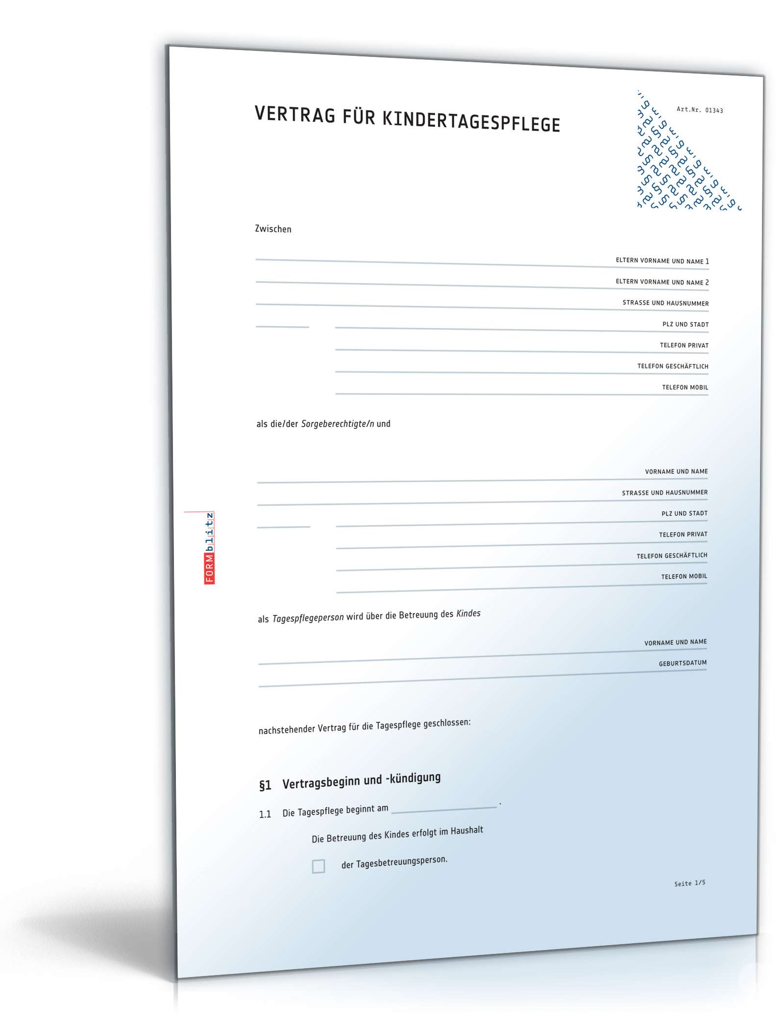 Vertrag für Kindertagespflege PDF