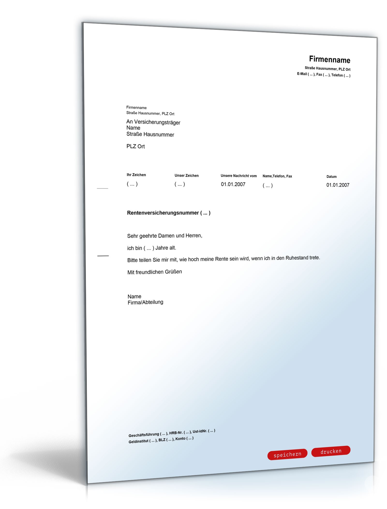 Anfrage bei der Rentenkasse / Rentenversicherung PDF