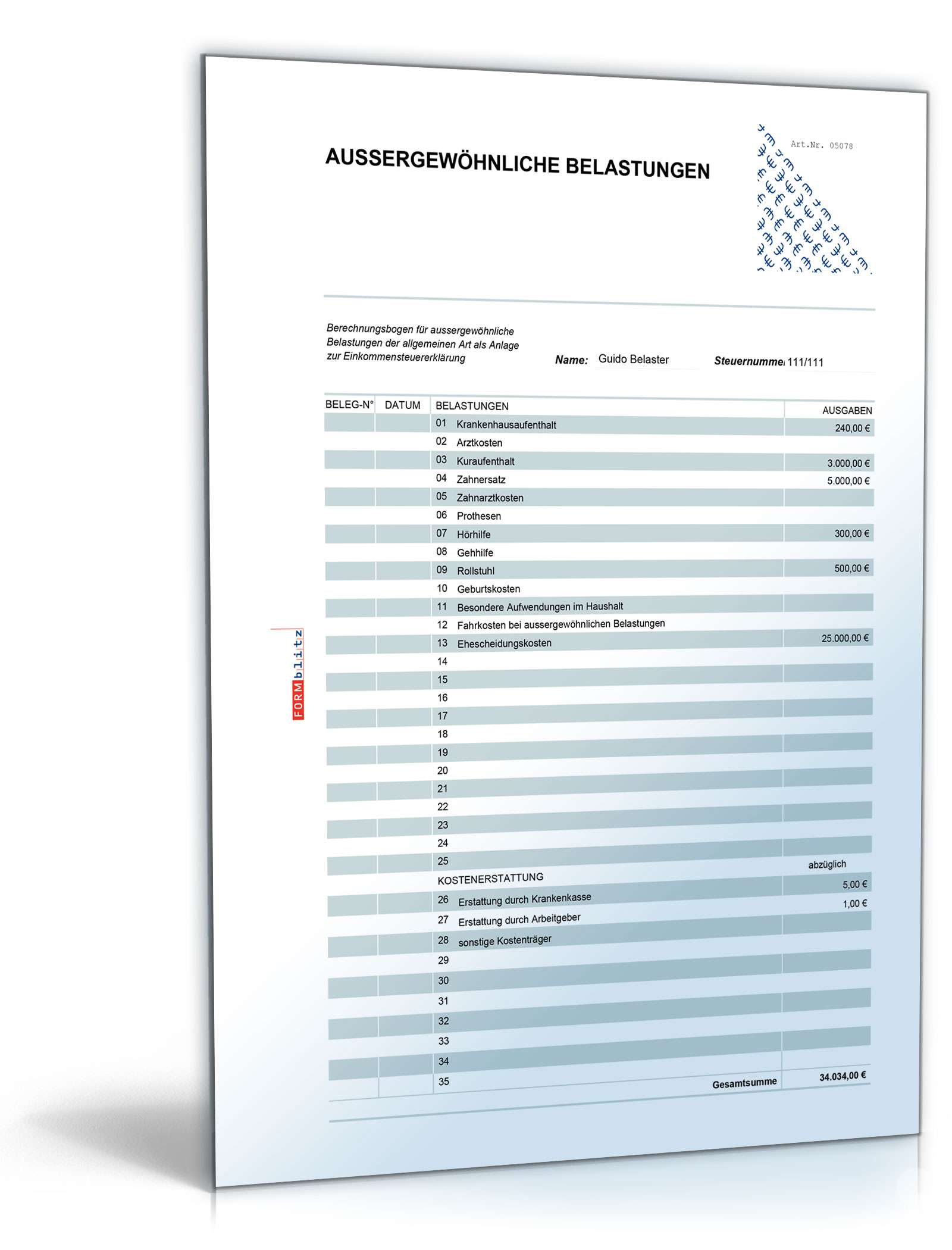 Ermittlung abzugsfähiger Werbungskosten Excel. Seite: 3