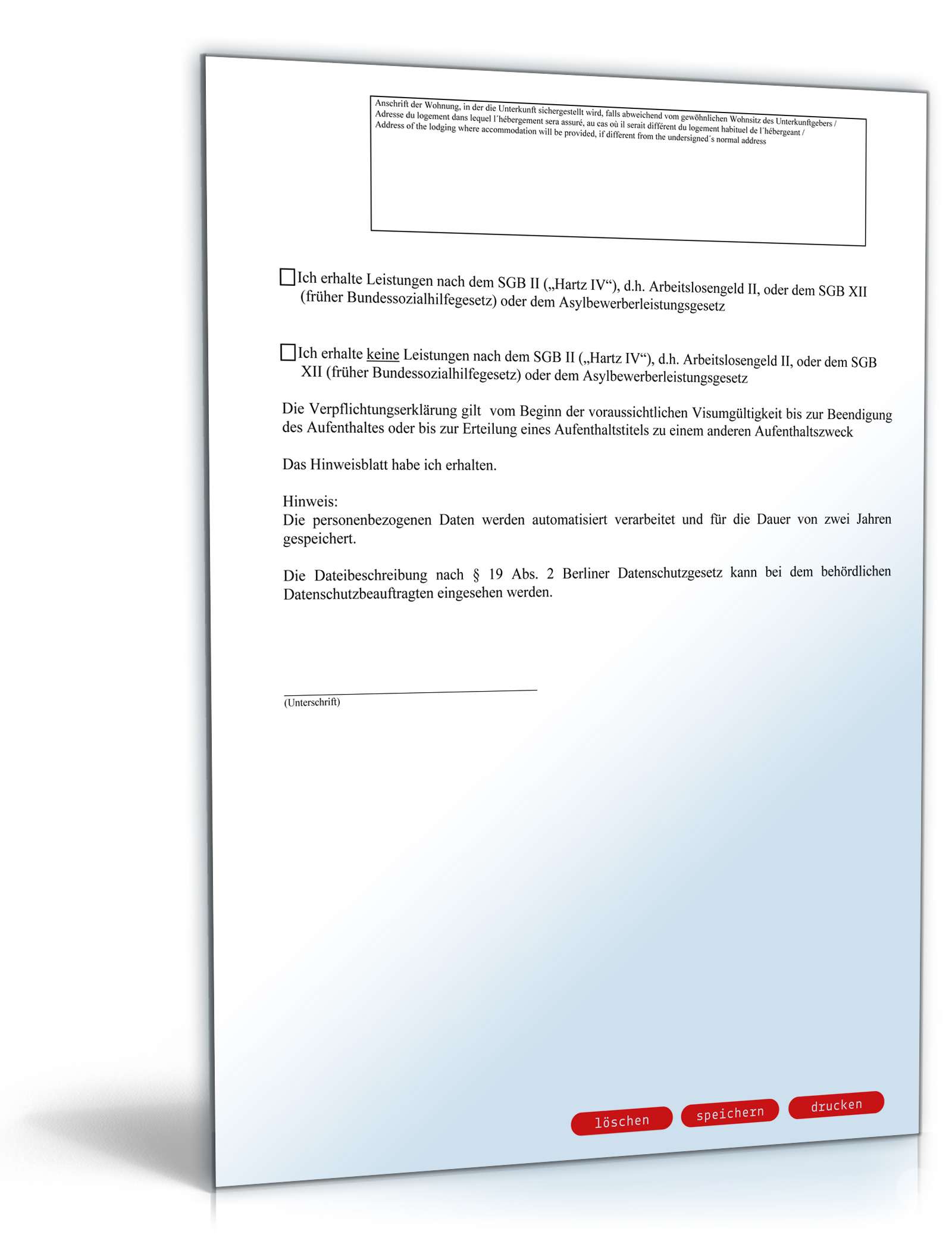 Verpflichtungserklärung für Einladung visumspflichtiger Ausländer PDF. Seite: 2