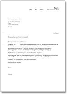 Einspruch gegen ein deutsches Ordnungsgeld Word
