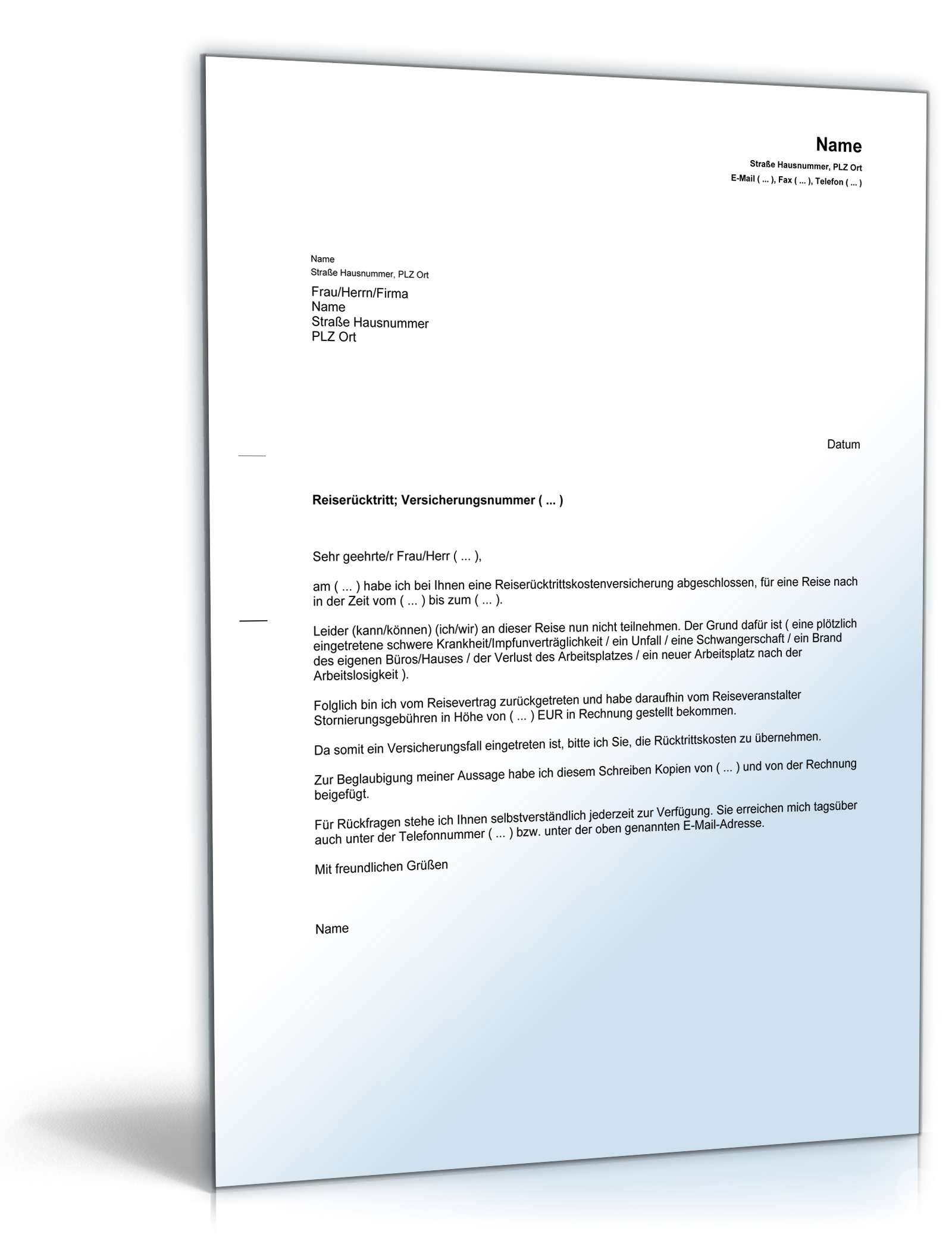 Inanspruchnahme Reiserücktrittskostenversicherung PDF