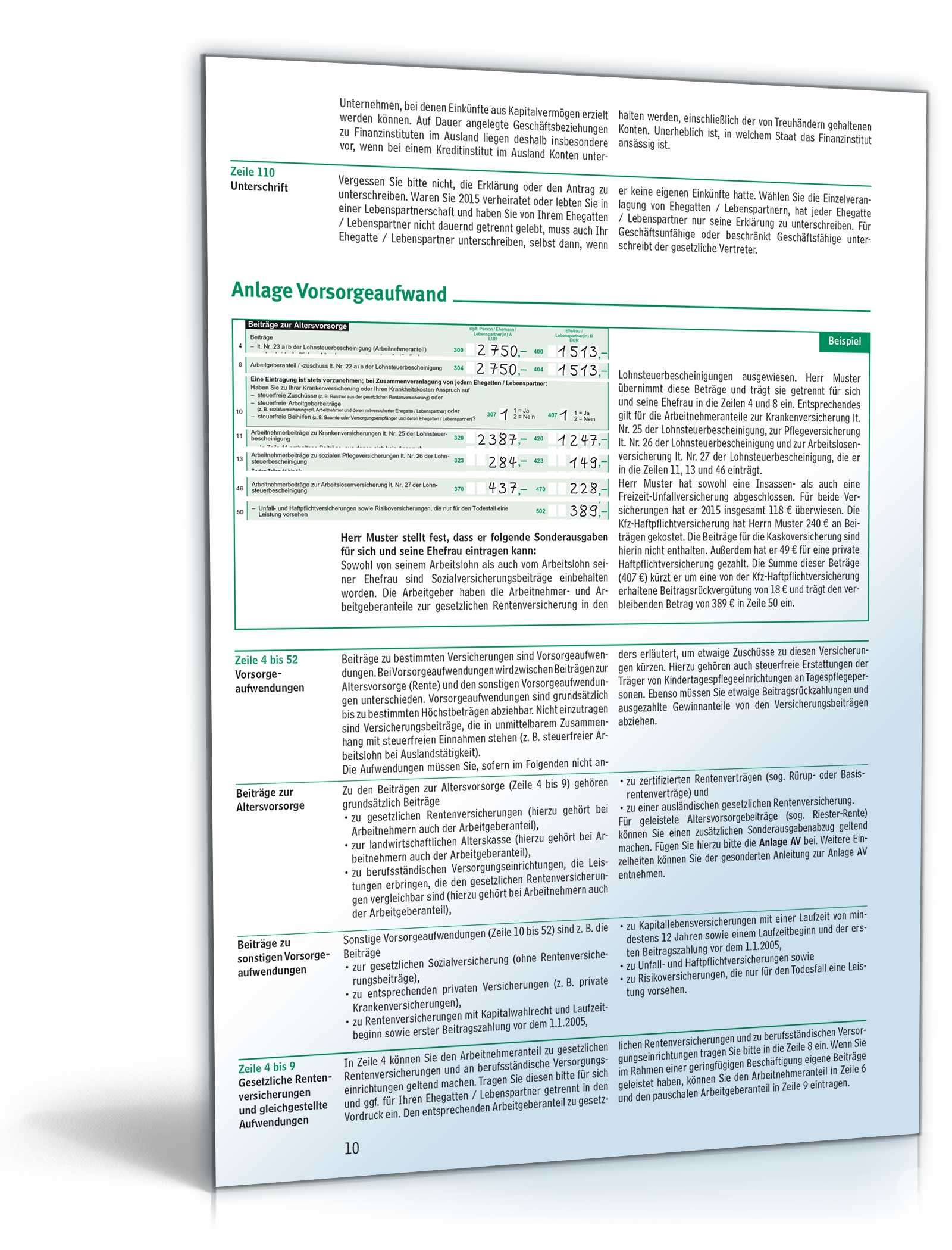 Anleitung zur Einkommensteuererklärung 2015 PDF. Seite: 10