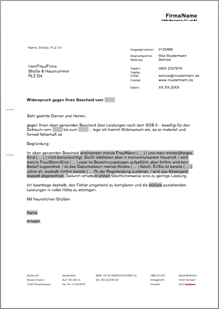 Widerspruch fehlerhafter ALG-II-Bescheid Word