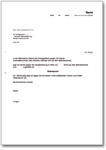 Widerspruch Mahnbescheid Teilforderung Word