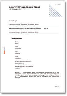 Schutzvertrag Pferde mit Schutzgebühr Word