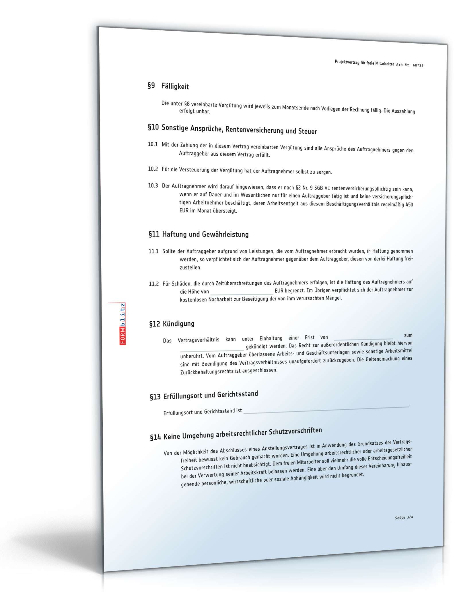 Projektvertrag für freie Mitarbeiter PDF. Seite: 3