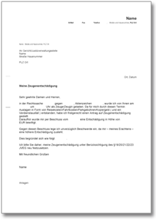 Beschwerde über eine zu geringe Entschädigung als Zeuge Word