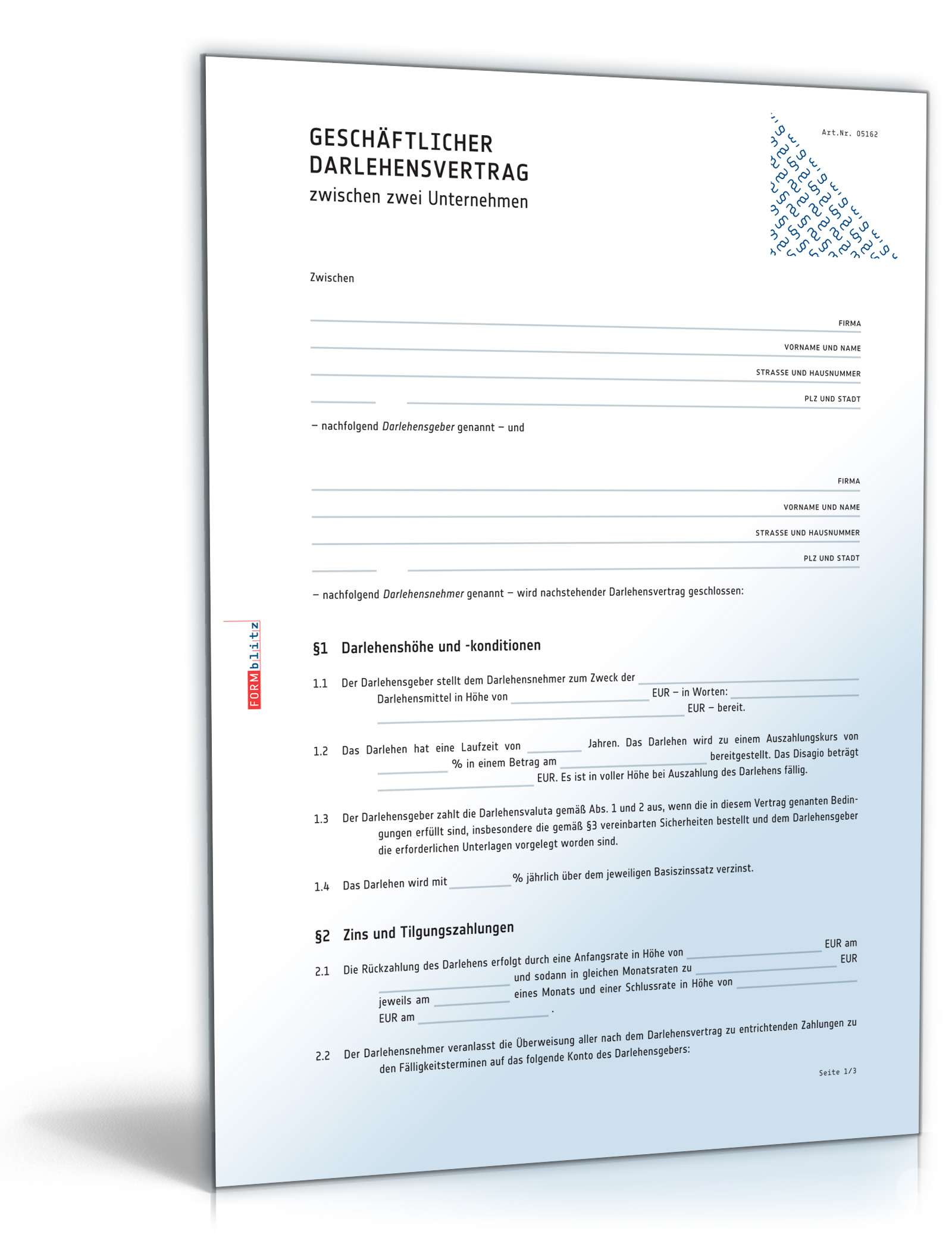 Unternehmer Darlehensvertrag  PDF
