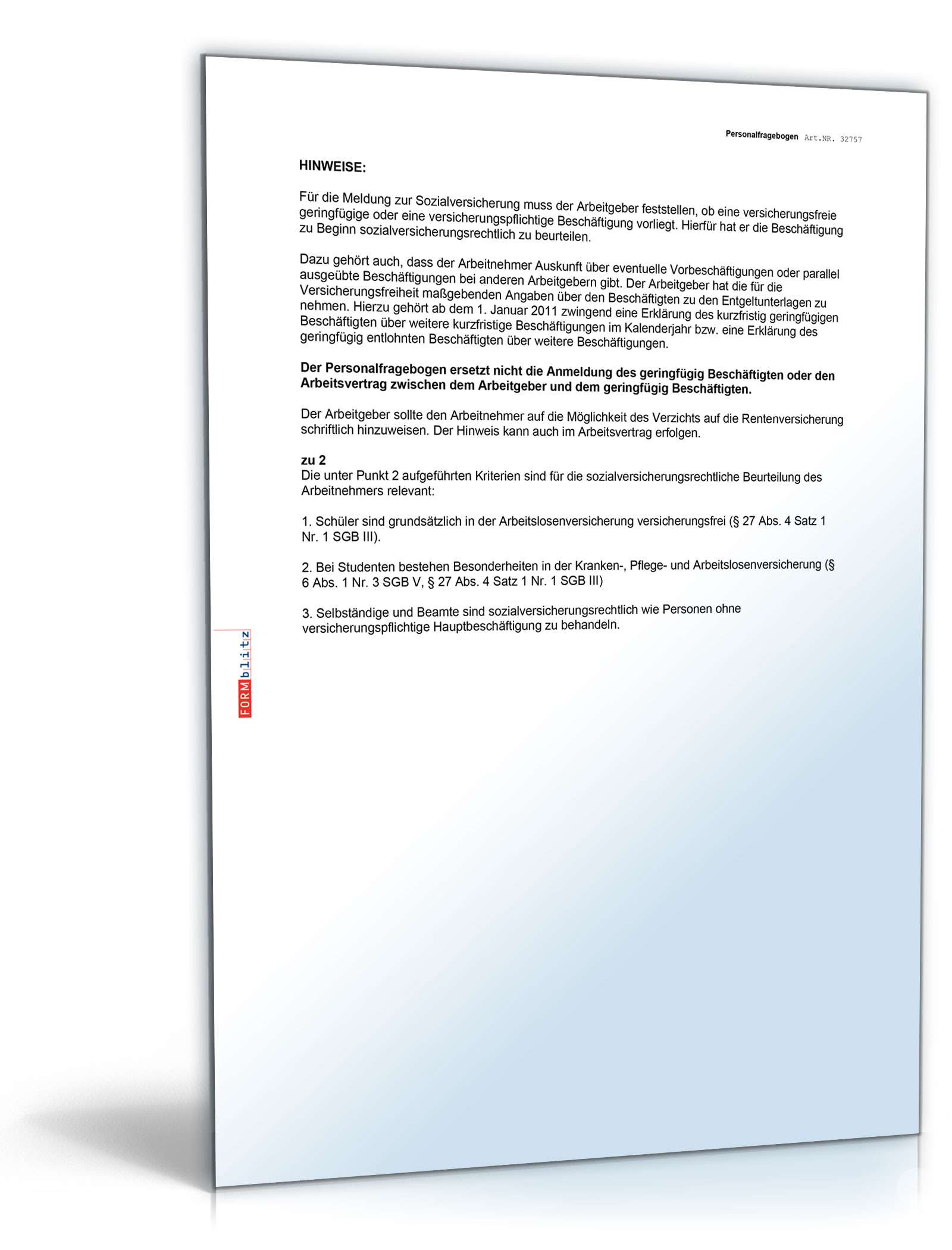 Personalfragebogen Minijob 2024 Word. Seite: 4