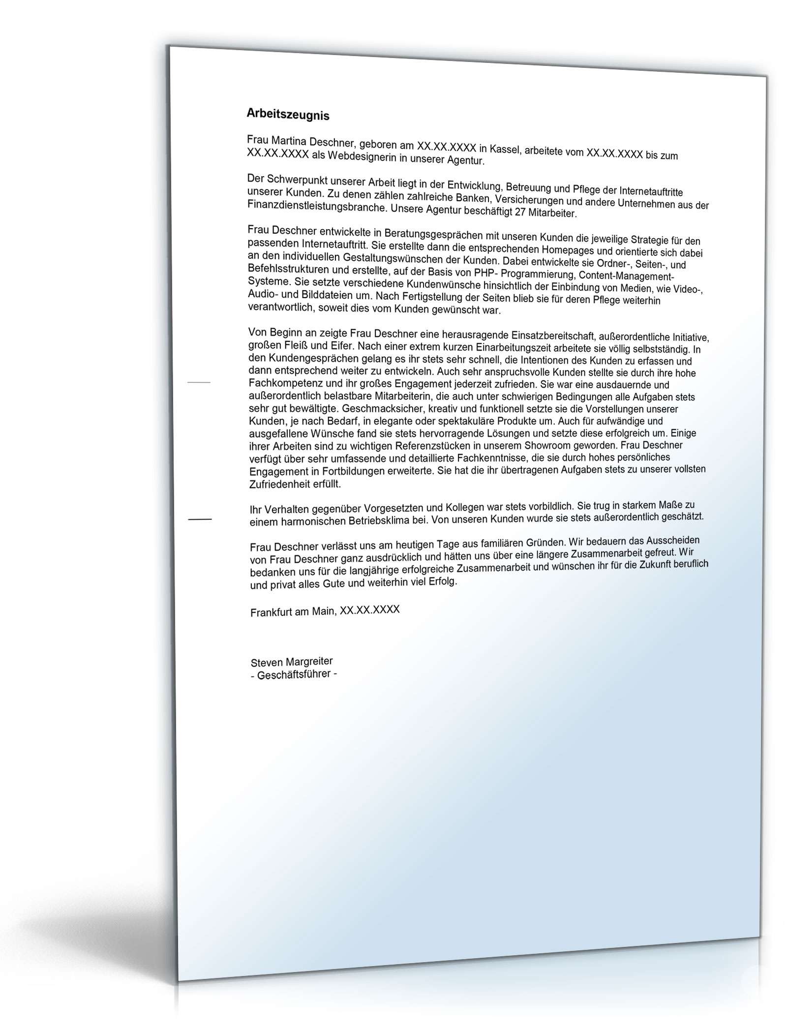 Arbeitszeugnis Webdesigner Excel. Seite: 3