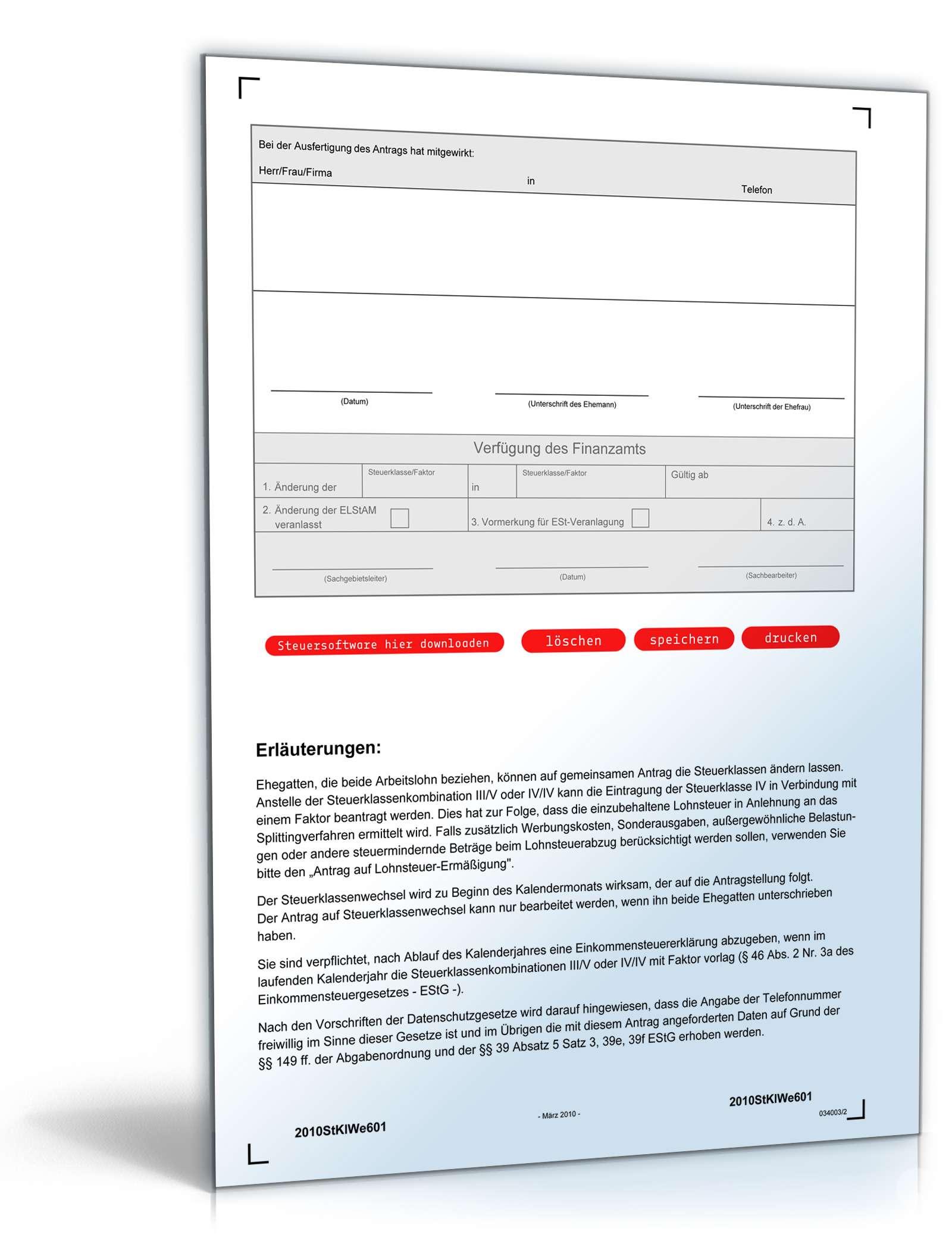 Antrag auf Steuerklassenwechsel bei Ehegatten PDF. Seite: 2