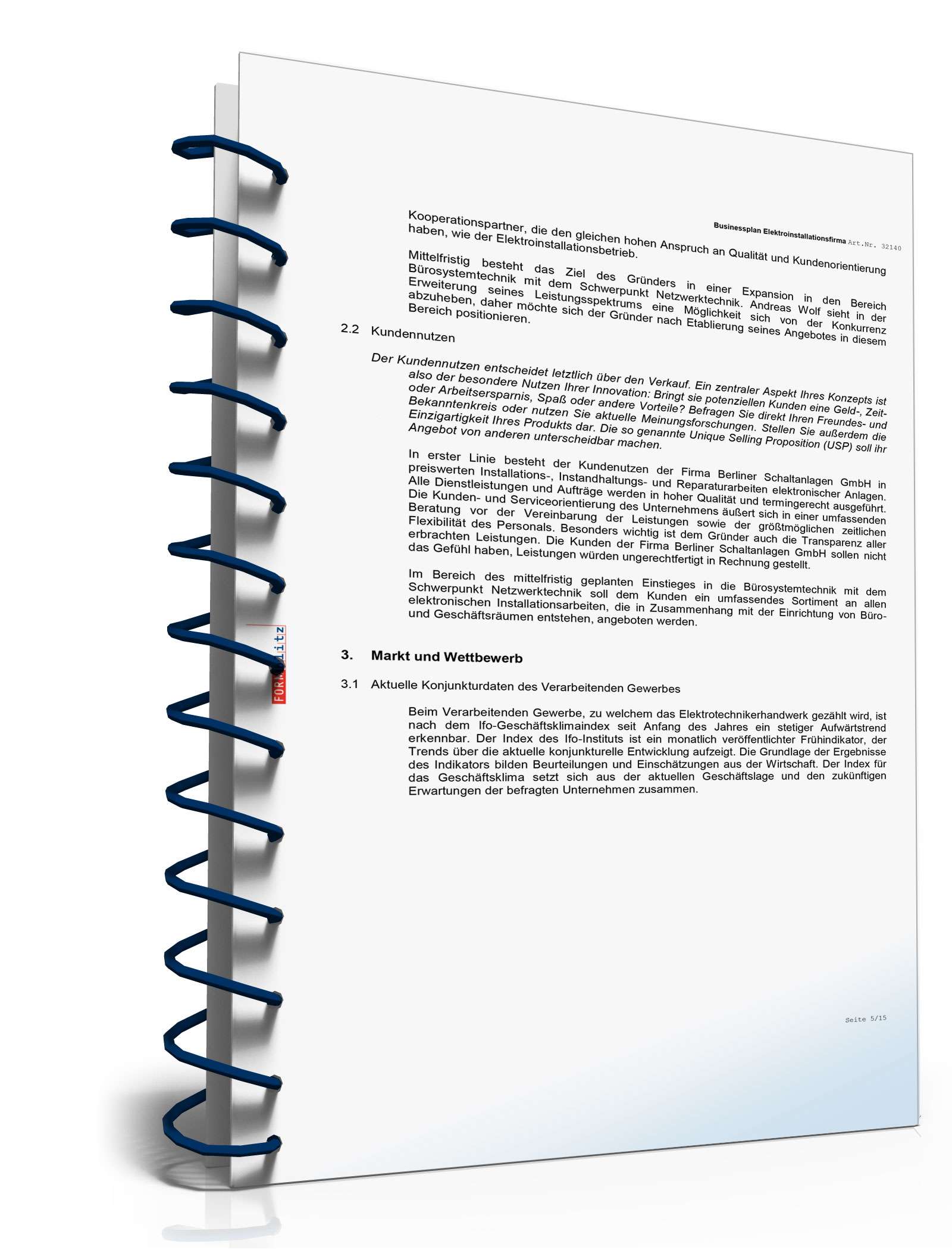 Businessplan Elektroinstallationsbetrieb Excel. Seite: 3